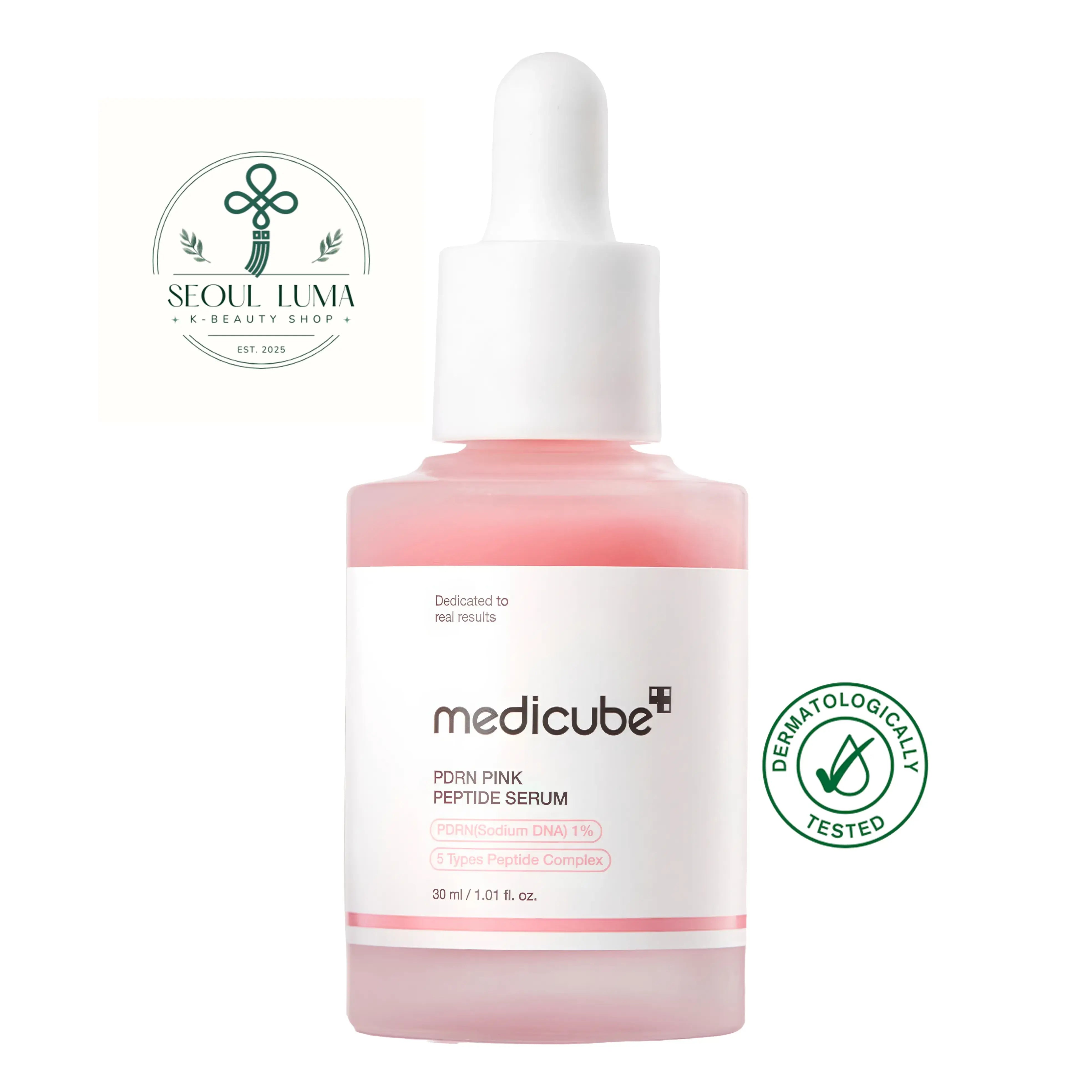 MEDICUBE PDRN Pink Peptide Serum with 10,000ppm salmon PDRN, 5-peptide complex, and niacinamide for anti-aging and brightening