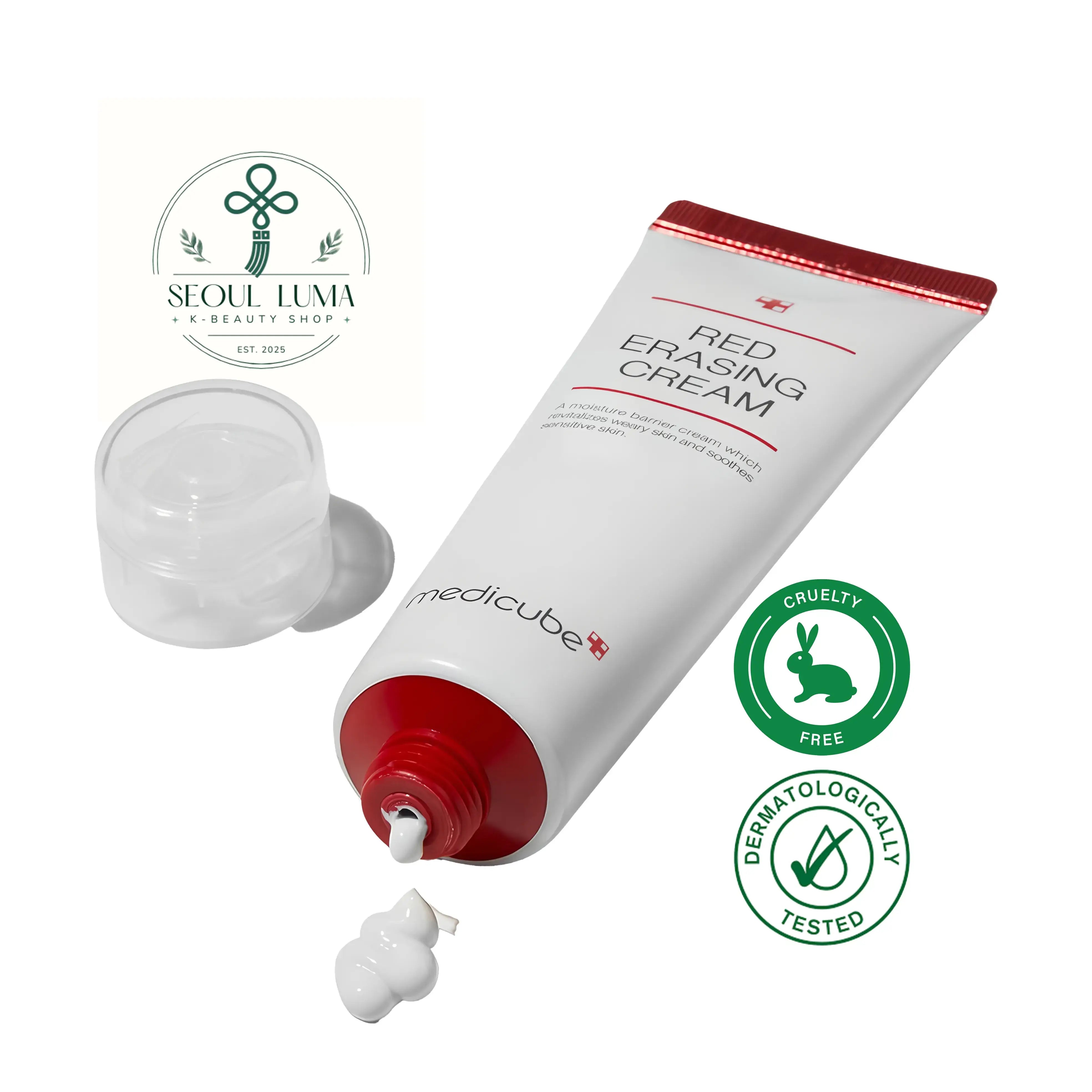 MEDICUBE Red Erasing Cream 2.0 with 20,000ppm niacinamide and 50,000ppm panthenol for hyperpigmentation and acne scars