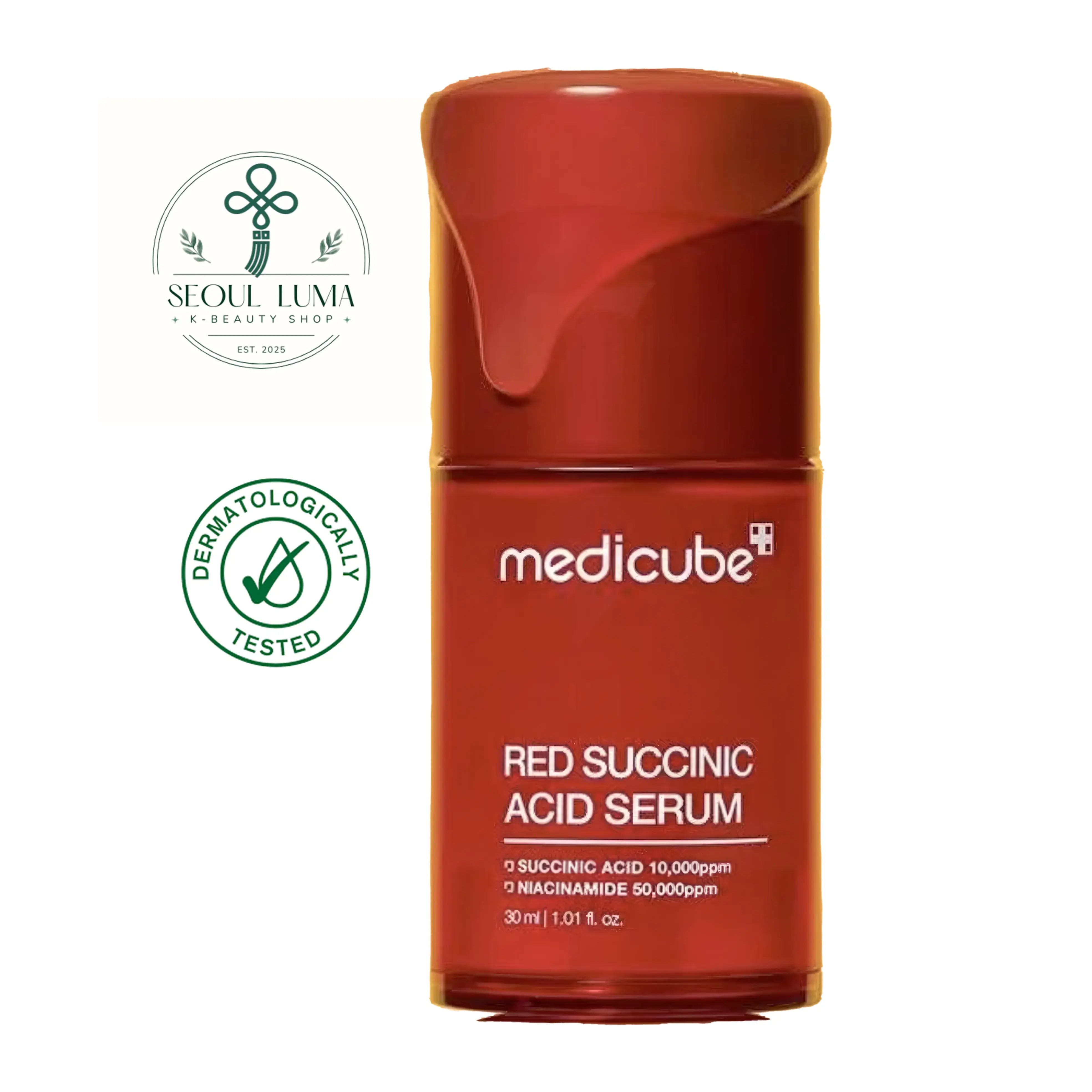 MEDICUBE Red Succinic Acid Blemish Serum - 30ml gentle acne serum with 2% succinic acid, 5% niacinamide, and ceramides for sensitive acne-prone skin