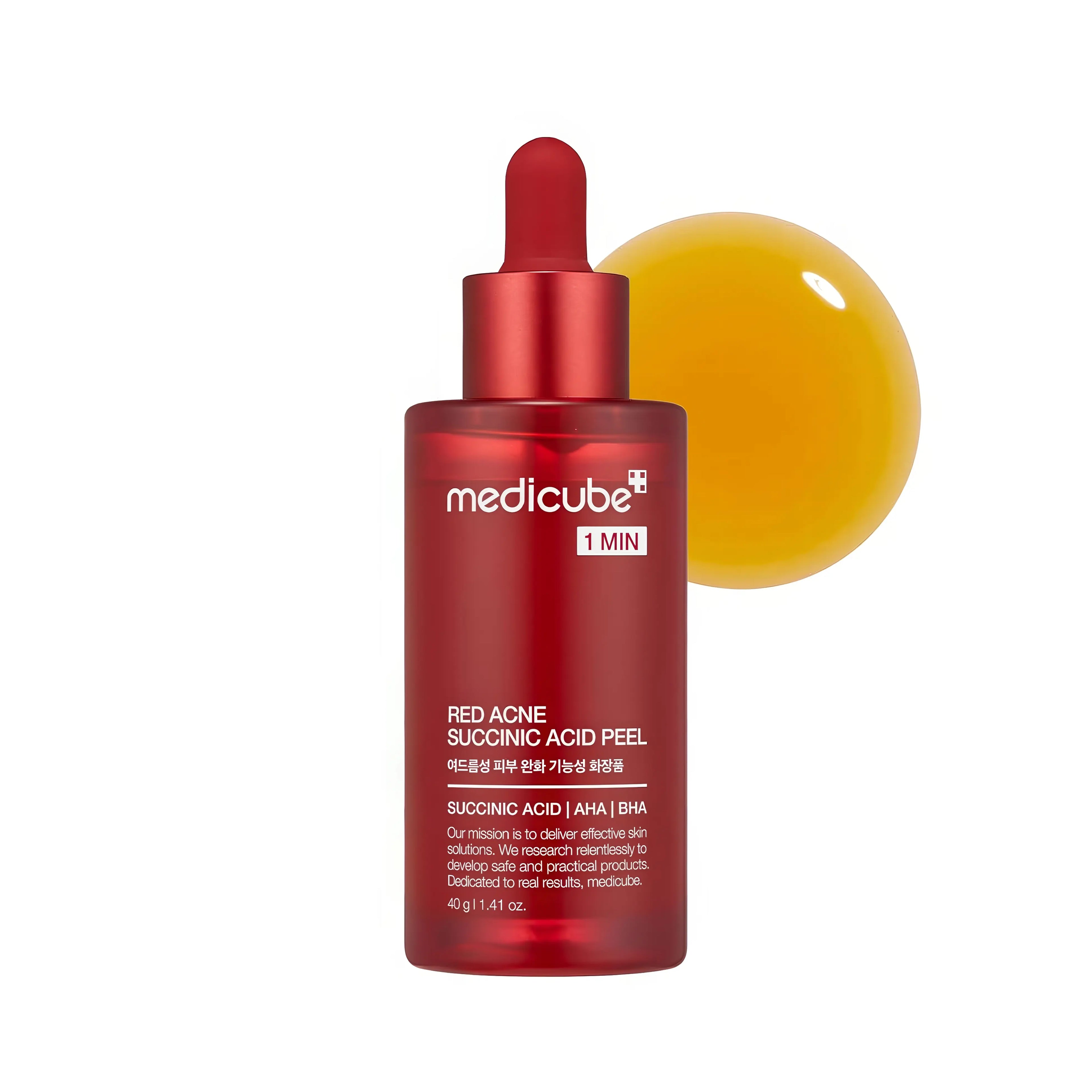 Medicube Red Succinic Acid Peel (40g), professional-strength chemical peel for oily, acne-prone, and congested skin, combines succinic acid with 21% AHA/BHA complex, niacinamide, centella asiatica, and panthenol to deeply exfoliate dead skin, unclog pores, eliminate blackheads/whiteheads, reduce active breakouts and inflammation, fade acne scars, and smooth texture while soothing irritation for clearer, refined complexion.
