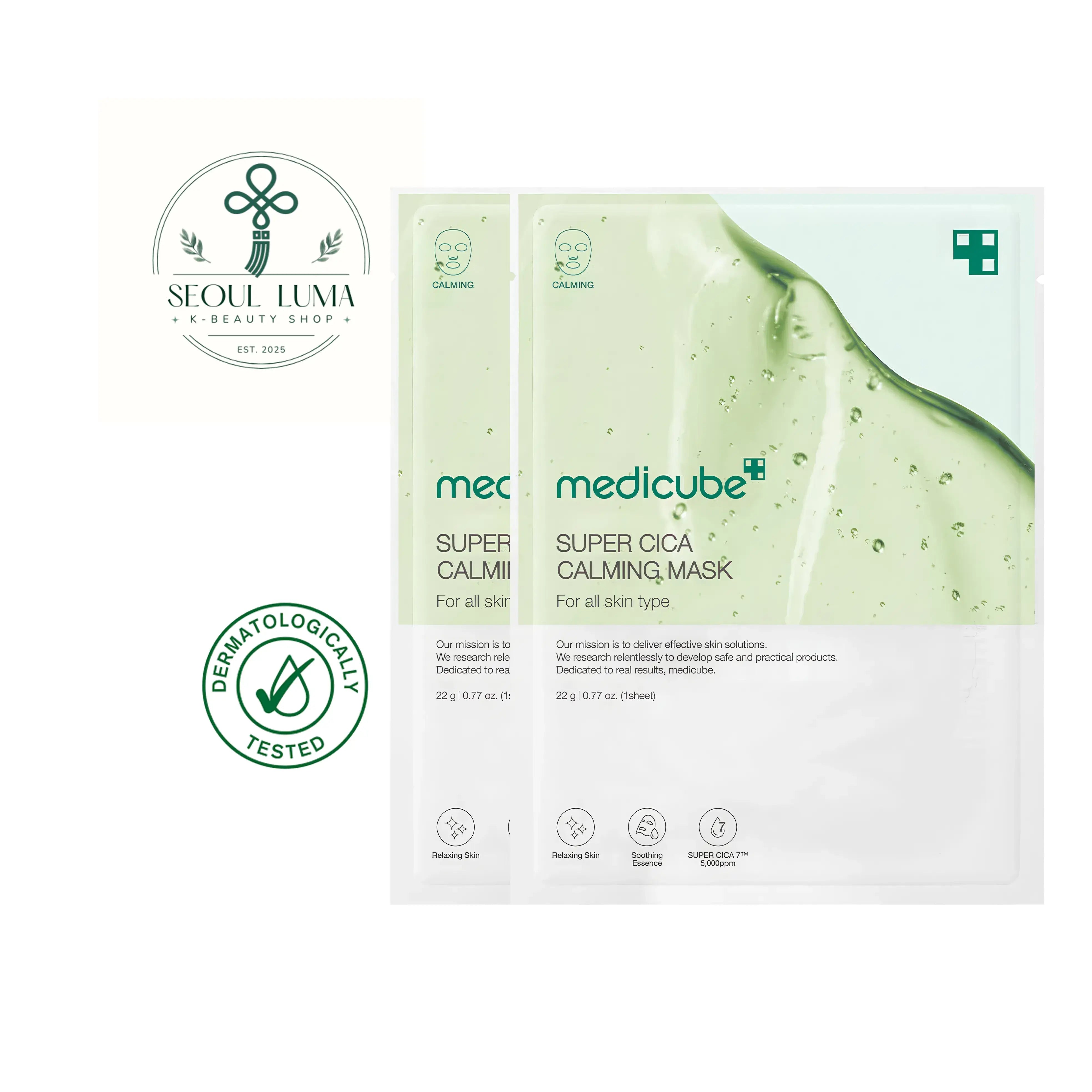 MEDICUBE Super Cica Calming Mask - 5 sheet masks with Super Cica complex including 5 types of centella asiatica for sensitive, irritated skin relief