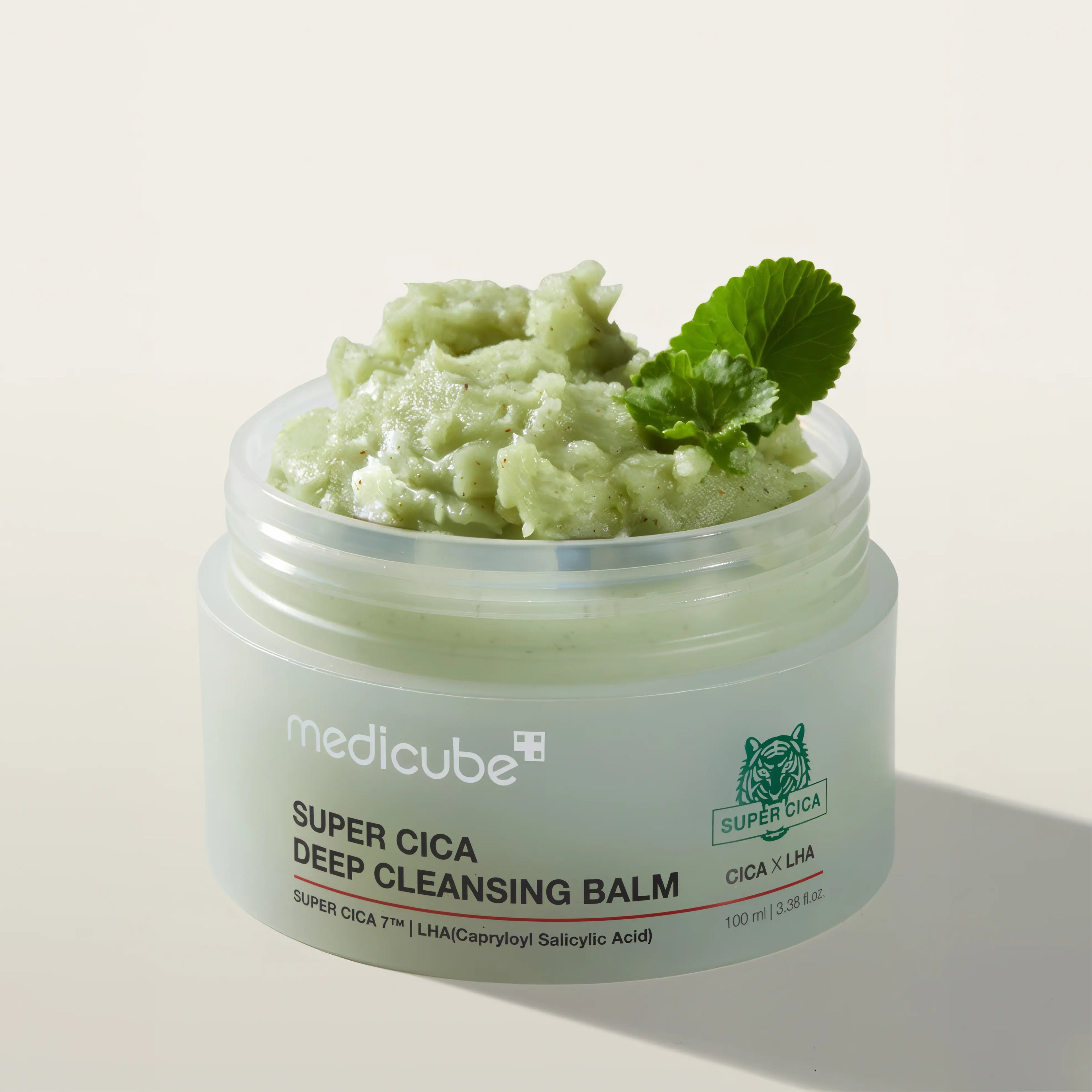 Medicube Super Cica Deep Cleansing Balm (100ml), vegan oil-to-milk cleansing balm for sensitive, acne-prone, and congested skin, transforms from sorbet texture to silky oil with Centella Asiatica powder, jojoba oil, capryloyl salicylic acid, and madecassoside to gently remove makeup, exfoliate impurities and blackheads, purify pores, soothe irritation, and leave skin hydrated and balanced without stripping moisture barrier.
