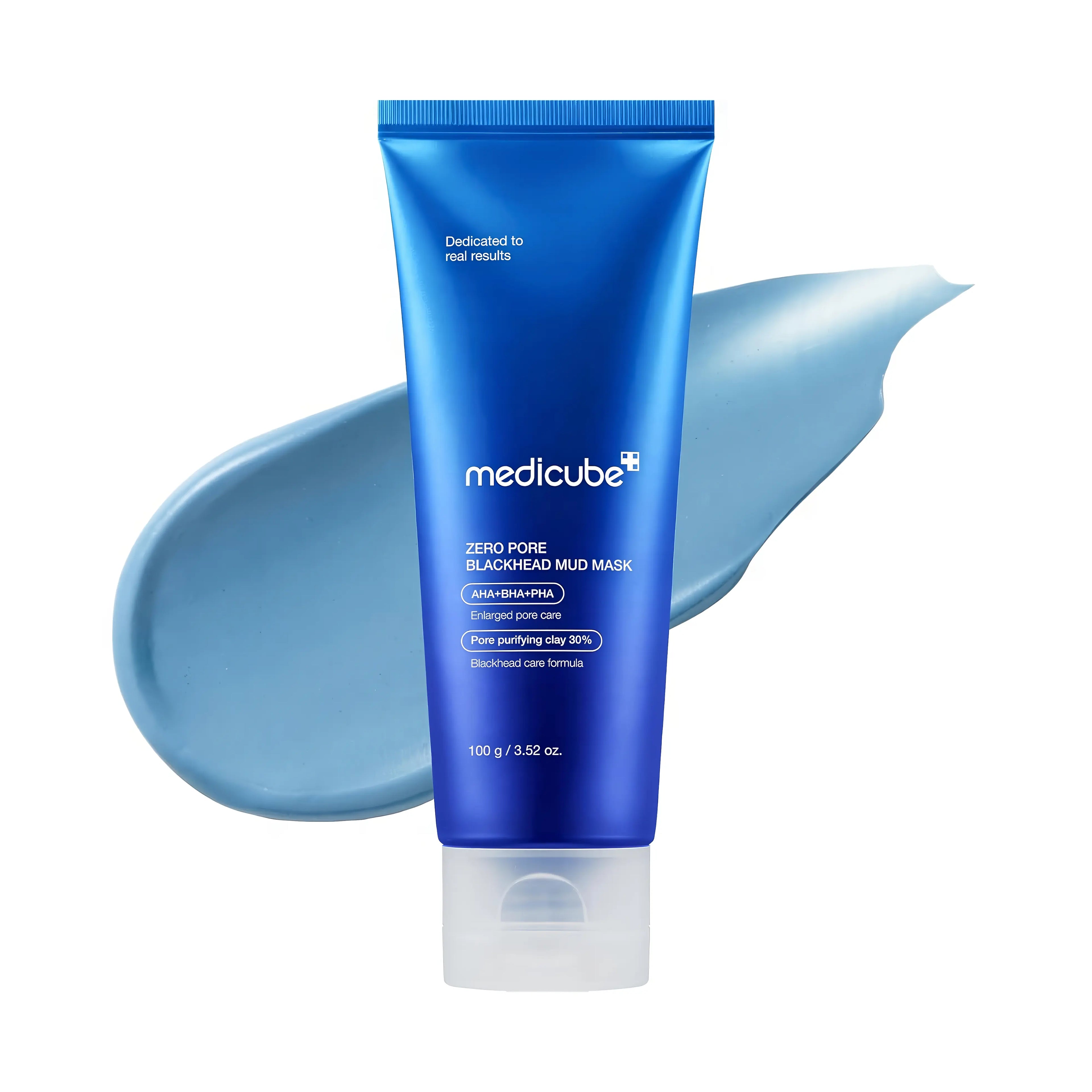 Medicube Zero Pore Blackhead Mud Facial Pack (100g), 3-minute quick-dry purifying clay mask for oily, acne-prone, and enlarged pore skin, formulated with kaolin, bentonite, AHA, BHA, PHA, copper tripeptide-1, and guaiazulene to extract blackheads and excess sebum, exfoliate dead skin, tighten pores, soothe irritation, and provide cooling hydration for smoother, clearer complexion.
