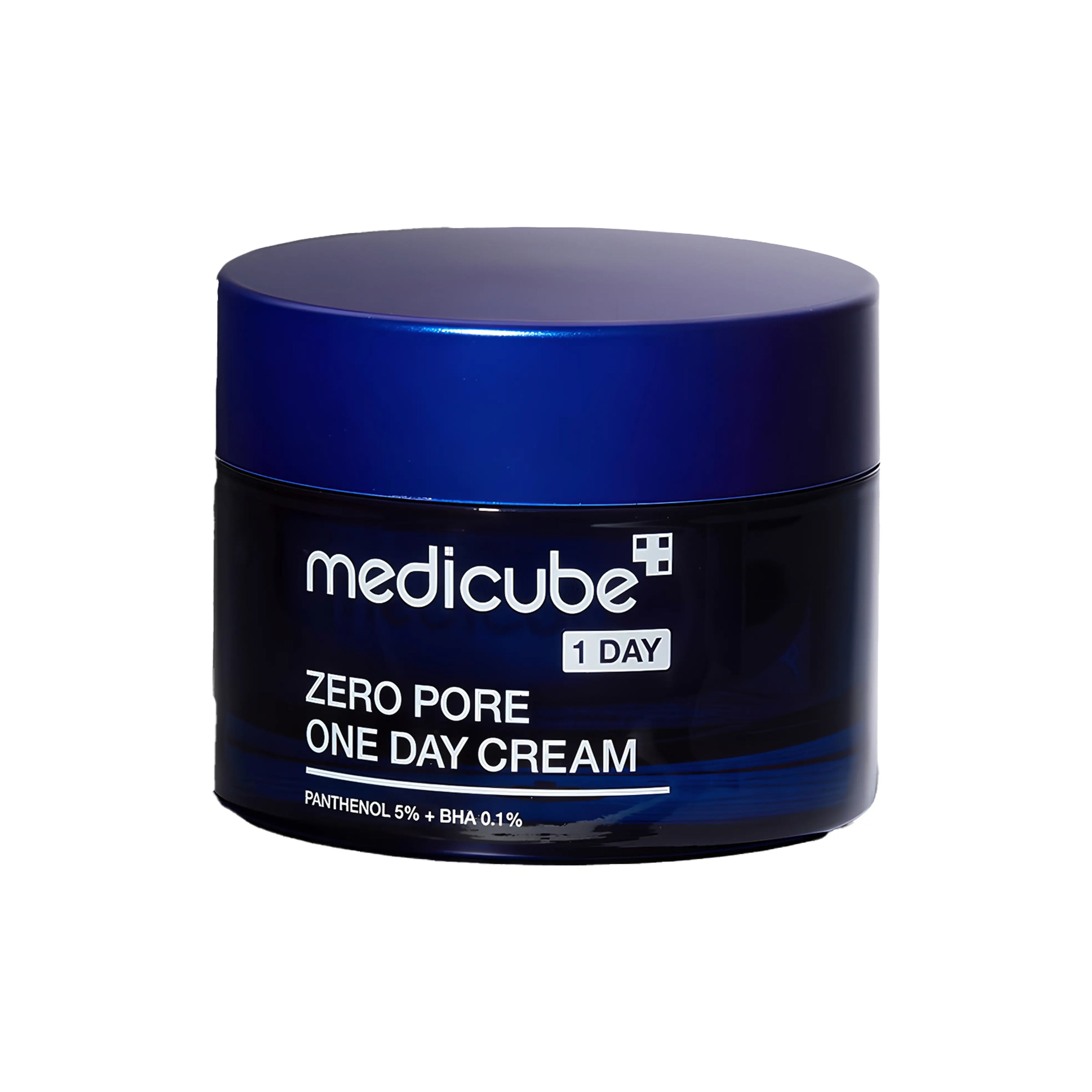 Medicube Zero Pore One-Day Cream (50ml), lightweight daily moisturizer for oily, acne-prone, and enlarged pore skin, formulated with 5% panthenol, 0.1% BHA salicylic acid, niacinamide, and multi-hyaluronic acid to balance sebum production, refine pore appearance, strengthen moisture barrier, brighten tone, and provide non-greasy hydration for smooth, matte glass-skin finish.
