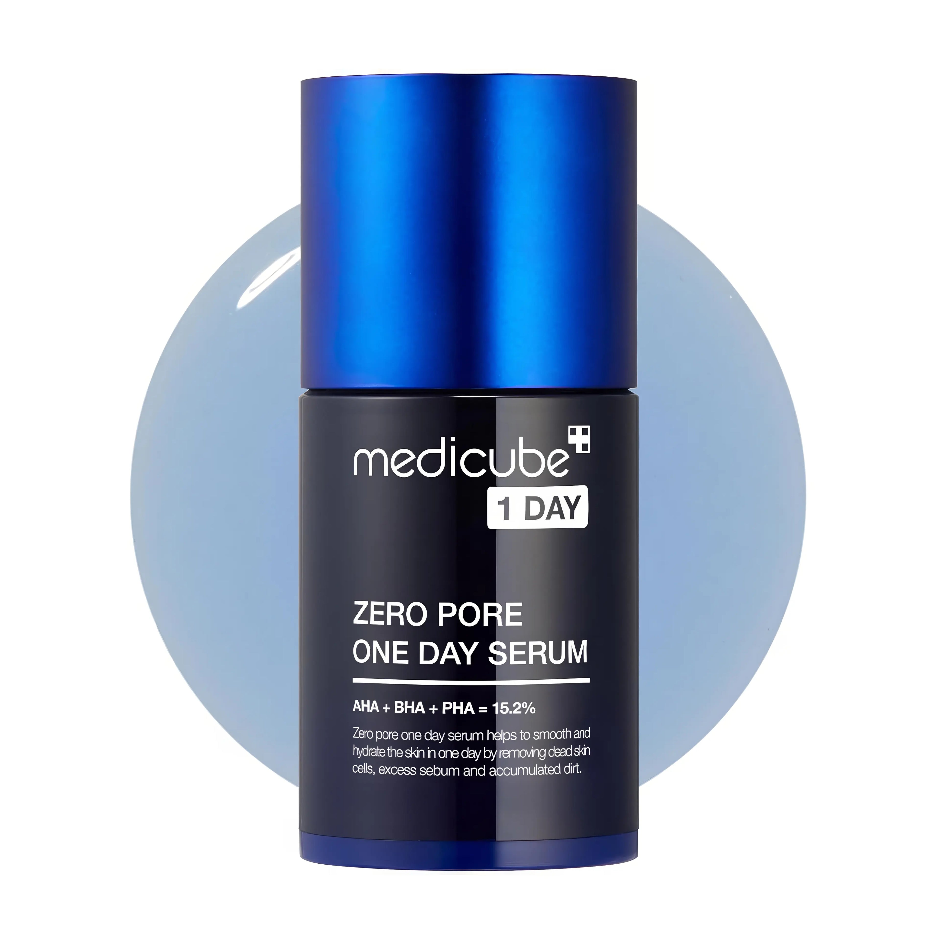 Medicube Zero Pore One-Day Serum (30ml), intensive daily pore treatment for oily, acne-prone, and enlarged pore skin, contains 15.2% AHA+BHA+PHA complex, niacinamide, and multiple hyaluronic acids to exfoliate dead skin, unclog pores, control sebum, brighten tone, and smooth texture while soothing with cica for clearer, refined glass skin.
