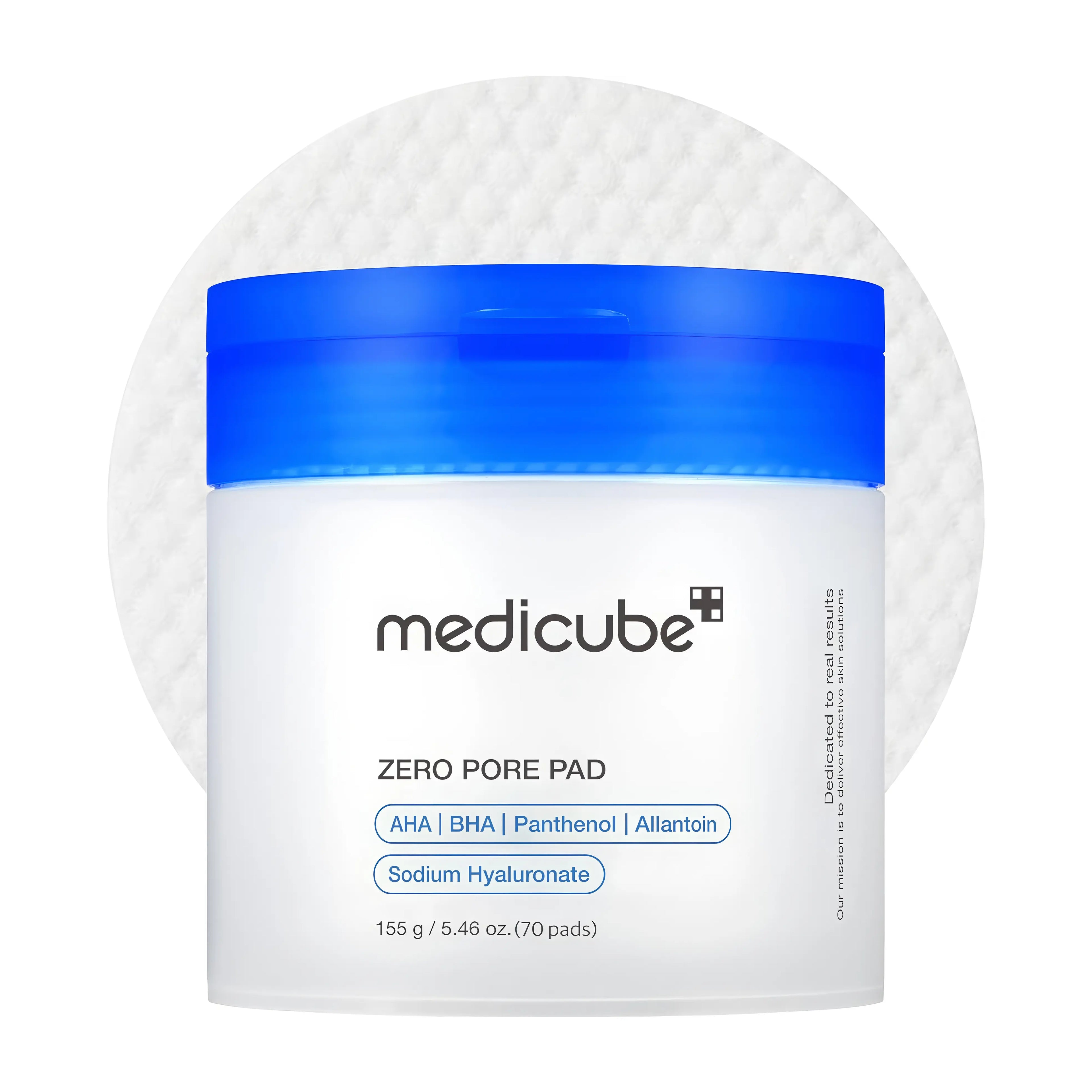 Medicube Zero Pore Pad 2.0 (70 Pads), dual-textured exfoliating toner pads for oily, acne-prone, and enlarged pore skin, combines AHA, BHA, salicylic acid, and botanical extracts to deeply cleanse pores, control excess sebum, smooth texture, and minimize pore appearance while soothing and hydrating for clearer, refined skin.
