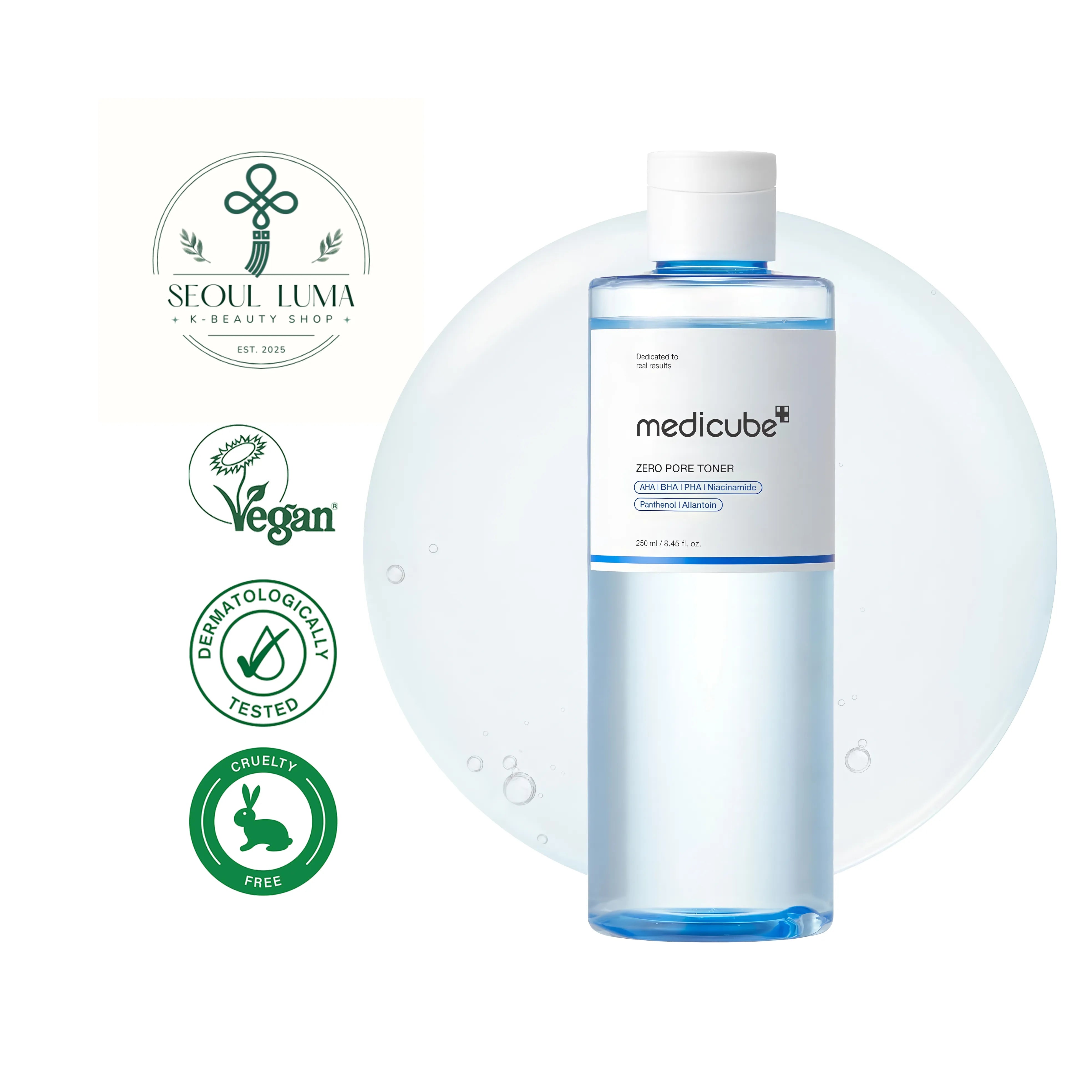 MEDICUBE Zero Pore Toner with Pore Laser Complex, niacinamide, and triple acid formula for pore minimizing and sebum control
