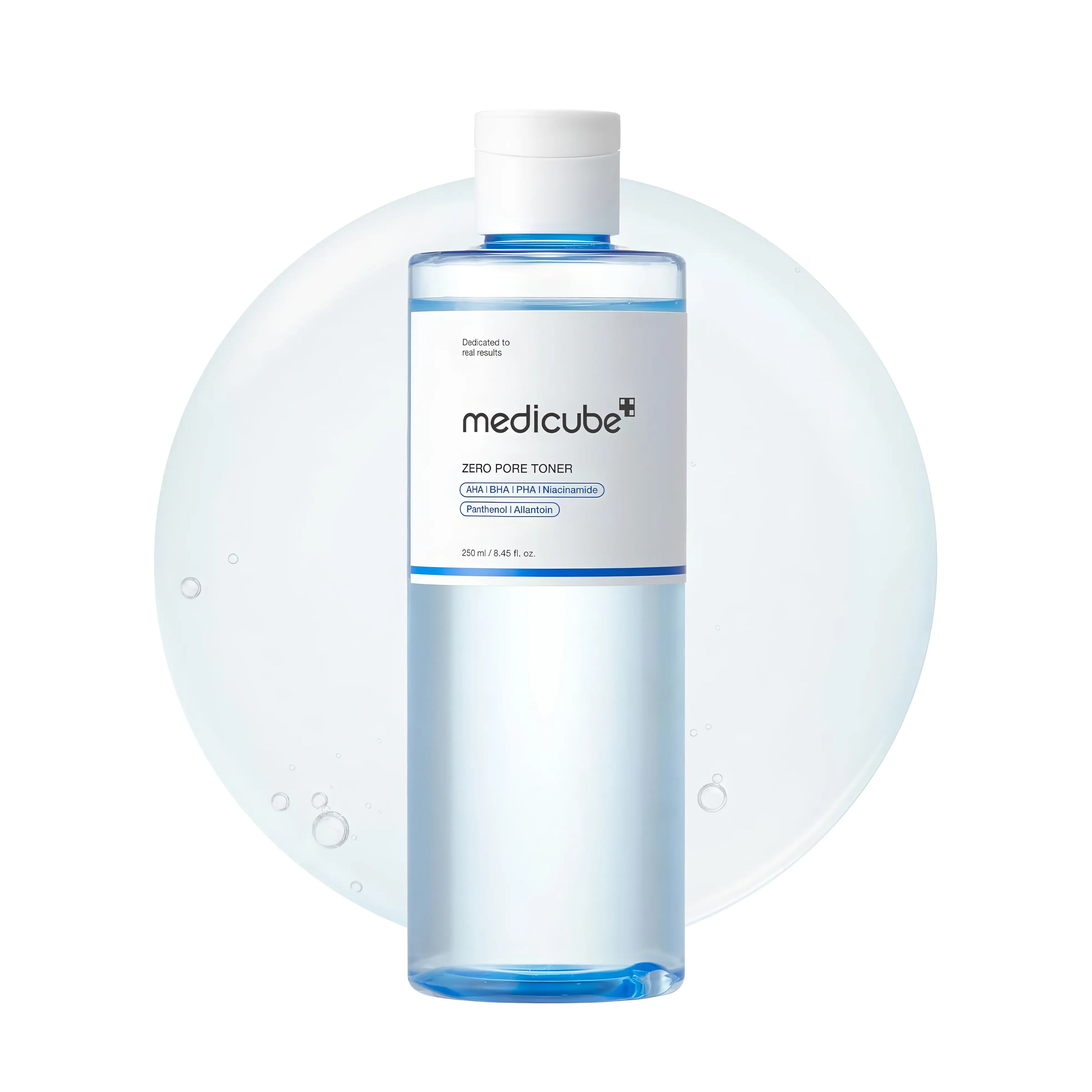 Medicube Zero Pore Toner (250ml), refreshing exfoliating toner for oily and combination skin, contains AHA, BHA, and PHA to clear clogged pores and remove excess sebum while utilizing a Pore-Laser complex to tighten enlarged pores for a smoother, glass-skin texture.
