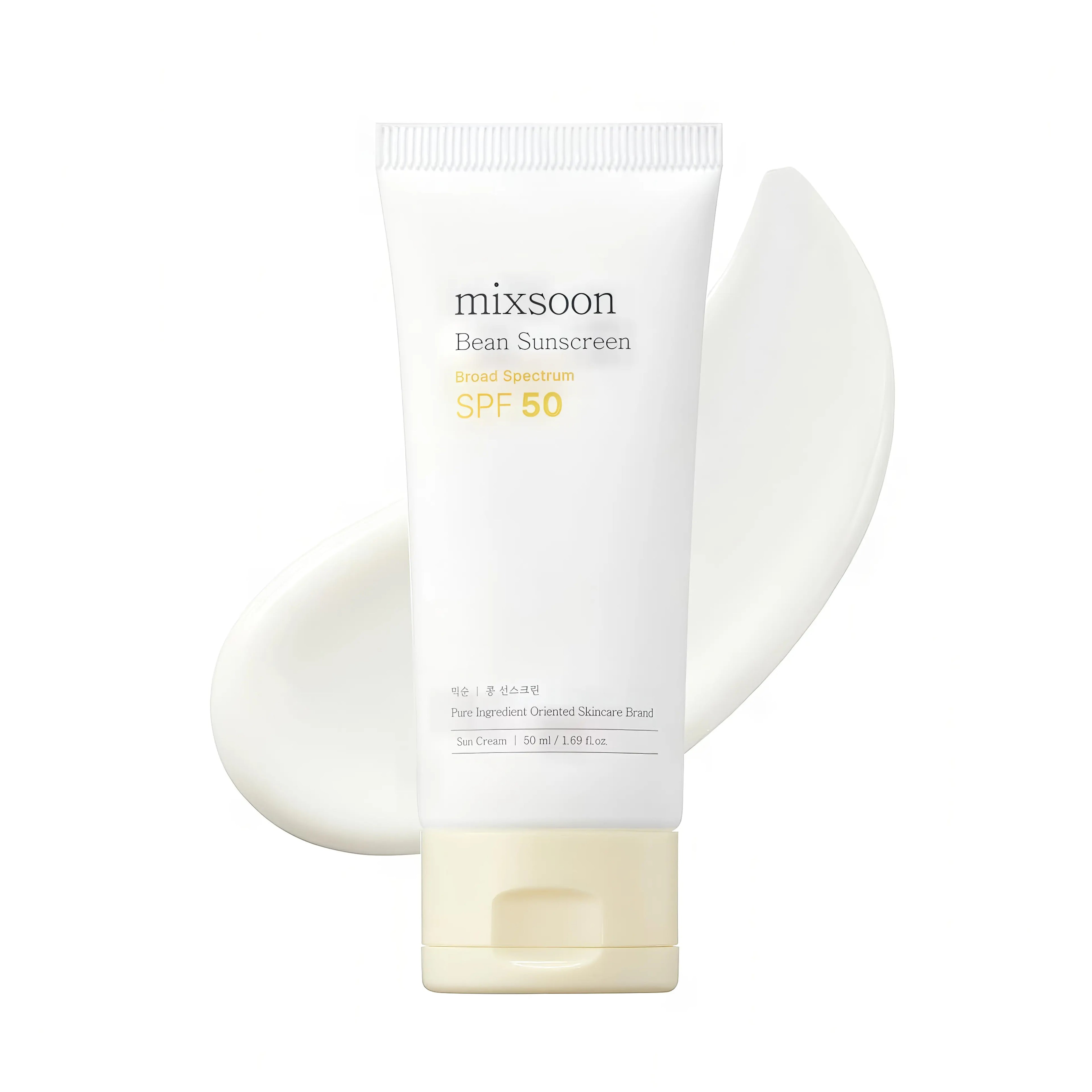 Mixsoon Bean Sun Serum SPF50+ PA++++ (50ml), lightweight serum sunscreen for all skin types with niacinamide, hyaluronic acid, fermented bean extracts to protect UVA/UVB, hydrate deeply, brighten tone, soothe, and smooth without white cast or greasiness.
