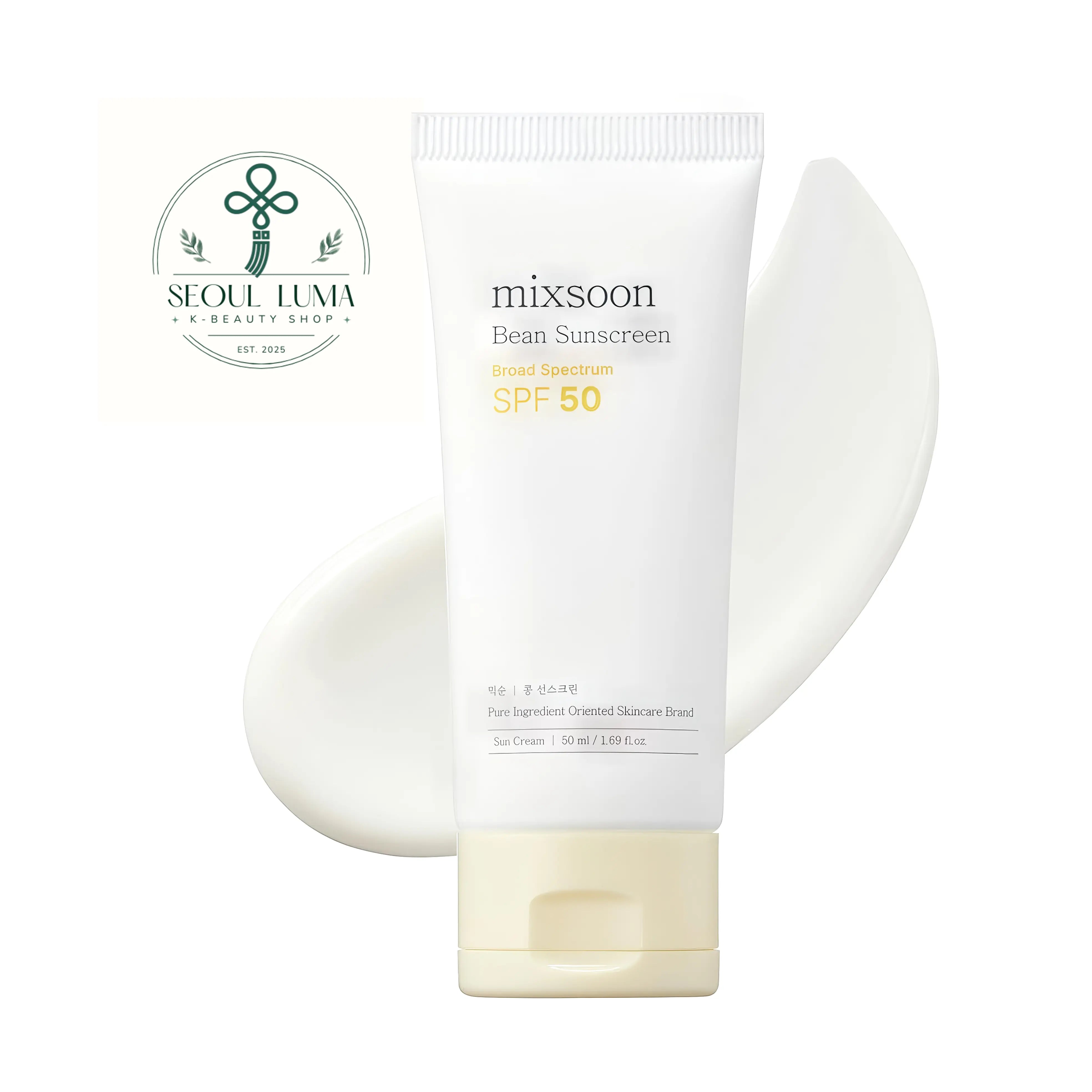 Mixsoon Bean Sun Serum SPF50+ PA++++ (50ml). A nourishing chemical sunscreen serum with fermented soybean and pomegranate extracts that absorbs quickly without a white cast