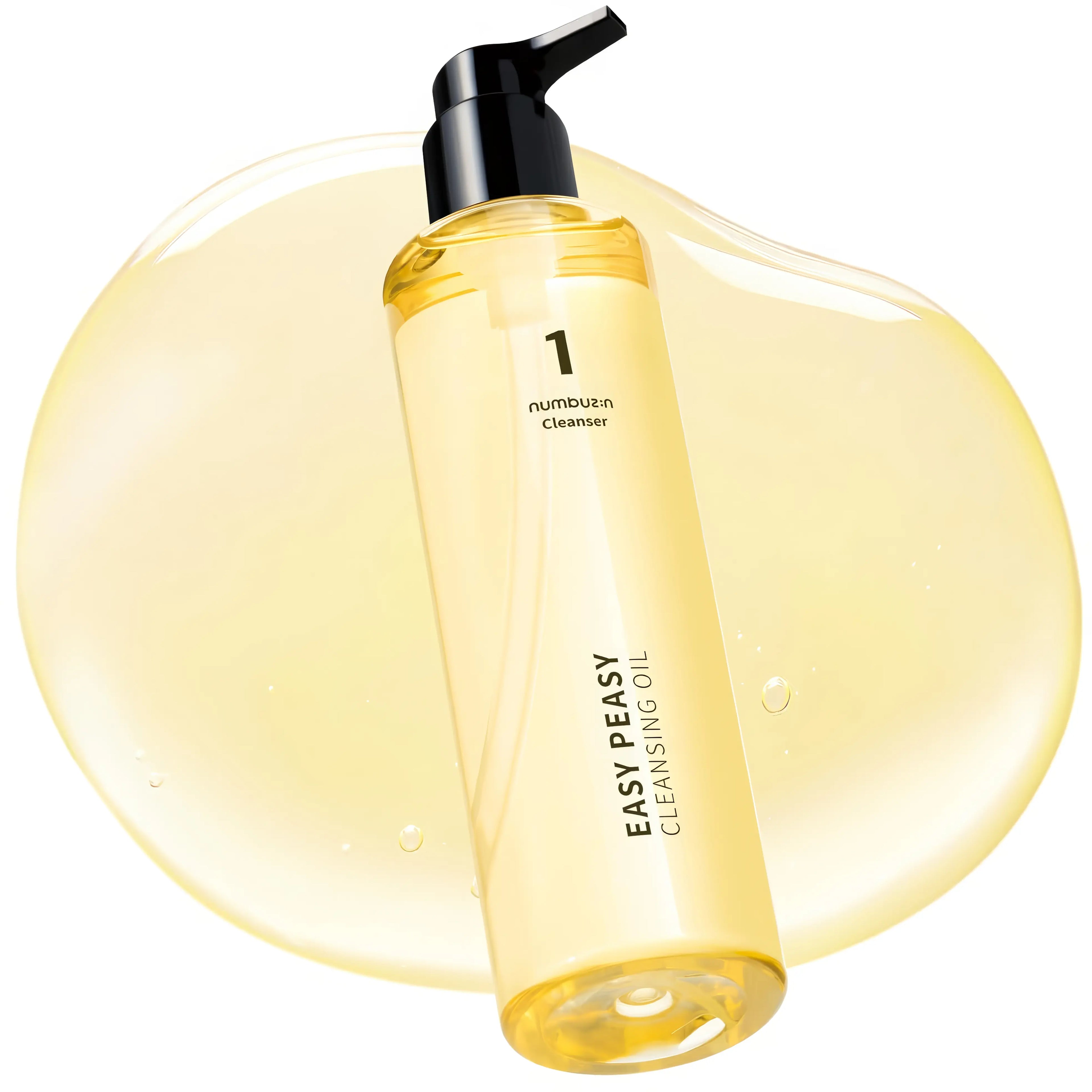 Numbuzin No.1 Clean & Quick Cleansing Oil (200ml), lightweight oil cleanser for all skin types with corn oil, macadamia seed oil, sunflower seed oil, vitamin E to effortlessly remove waterproof makeup, blackheads, excess sebum while hydrating, conditioning, and leaving skin soft refreshed without tightness or residue.
