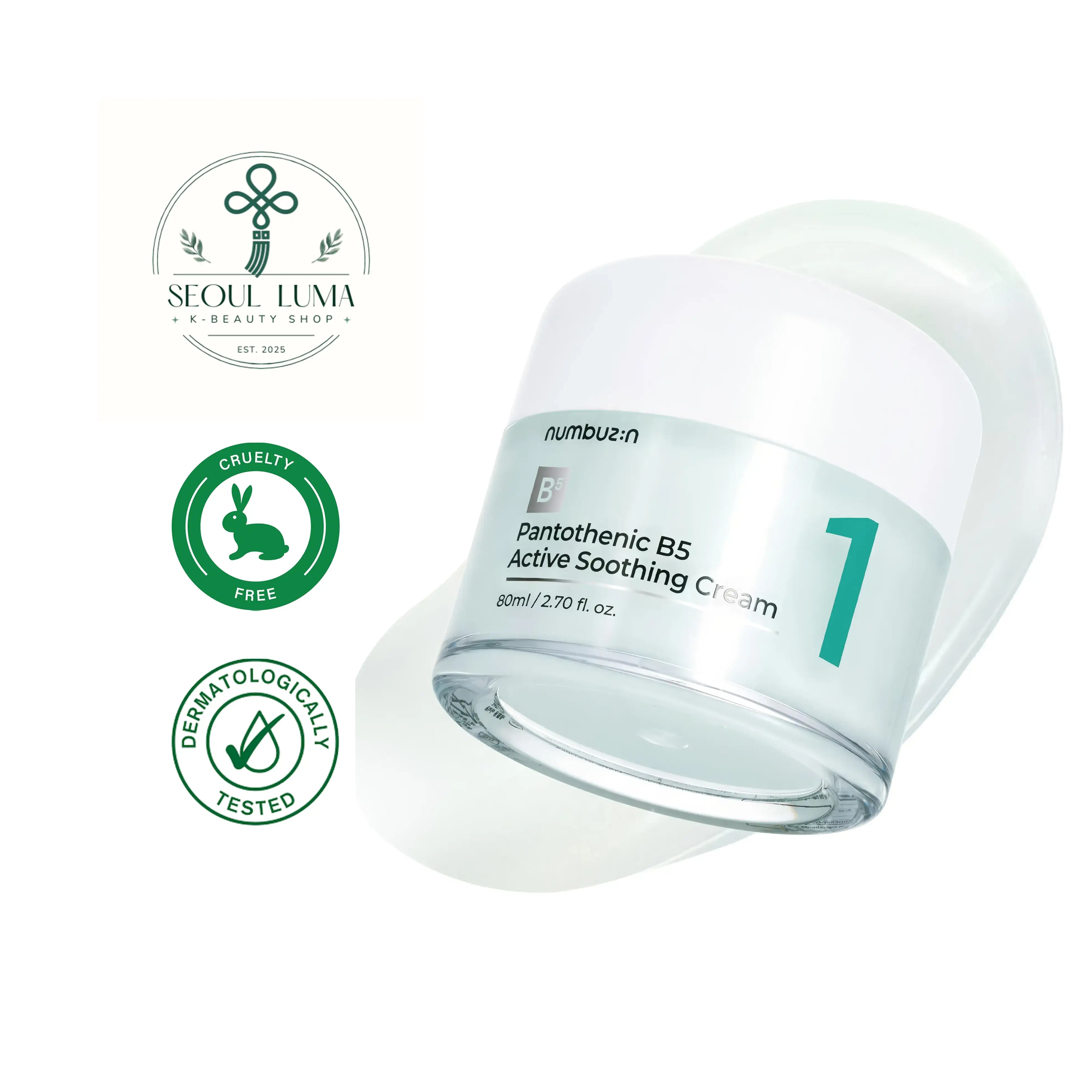 NUMBUZIN No.1 Pantothenic B5 Active Soothing Cream with pantothenic acid, niacinamide, zinc PCA, and botanical extracts for acne care and hydration