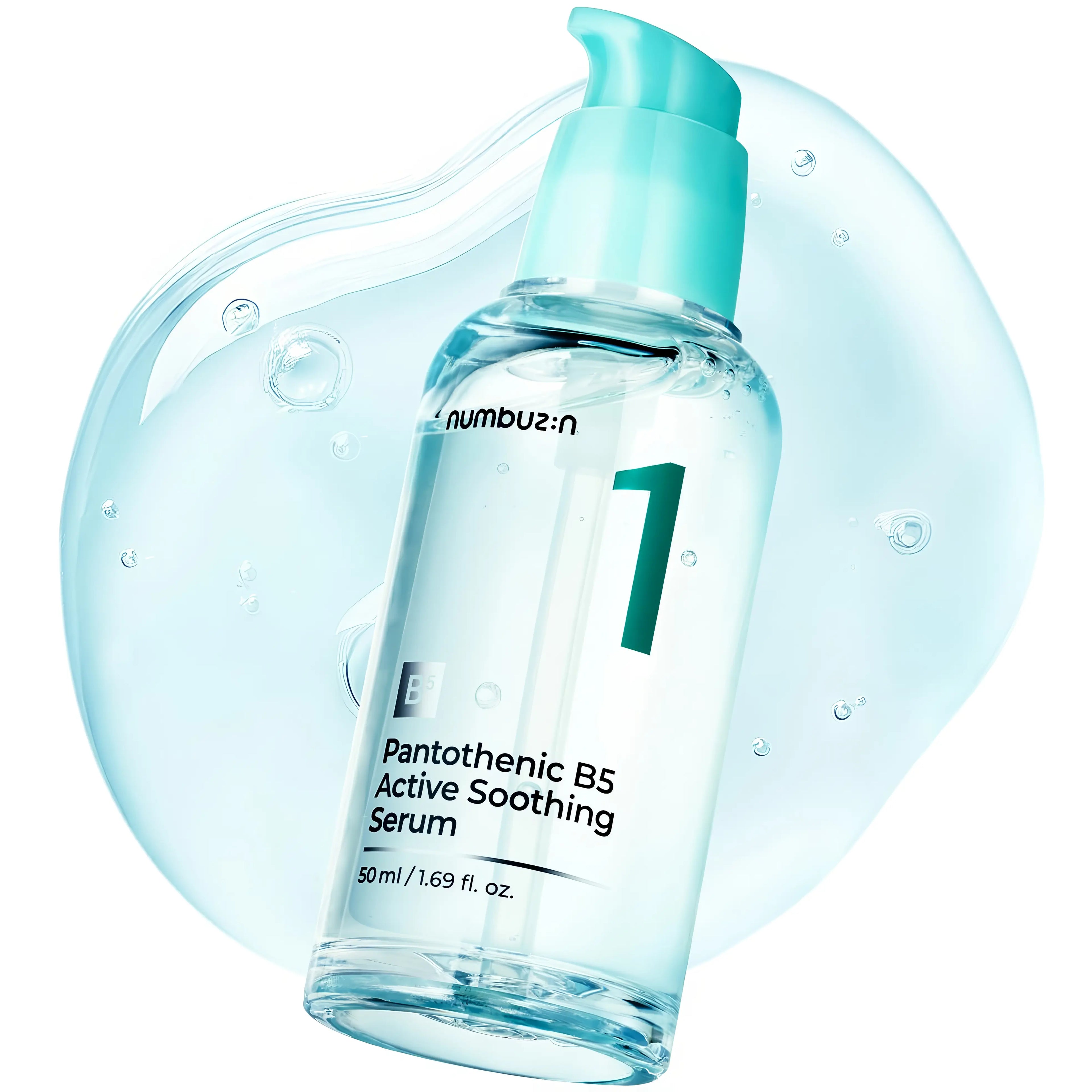 Numbuzin No.1 Pantothenic B5 Soothing Serum (50ml), lightweight soothing serum for acne-prone, irritated, sensitive skin with panthenol, niacinamide, Soothing Booster 12 complex, hyaluronic acid, beta-glucan to calm redness, hydrate instantly, control oil, strengthen barrier, and balance troubled skin.
