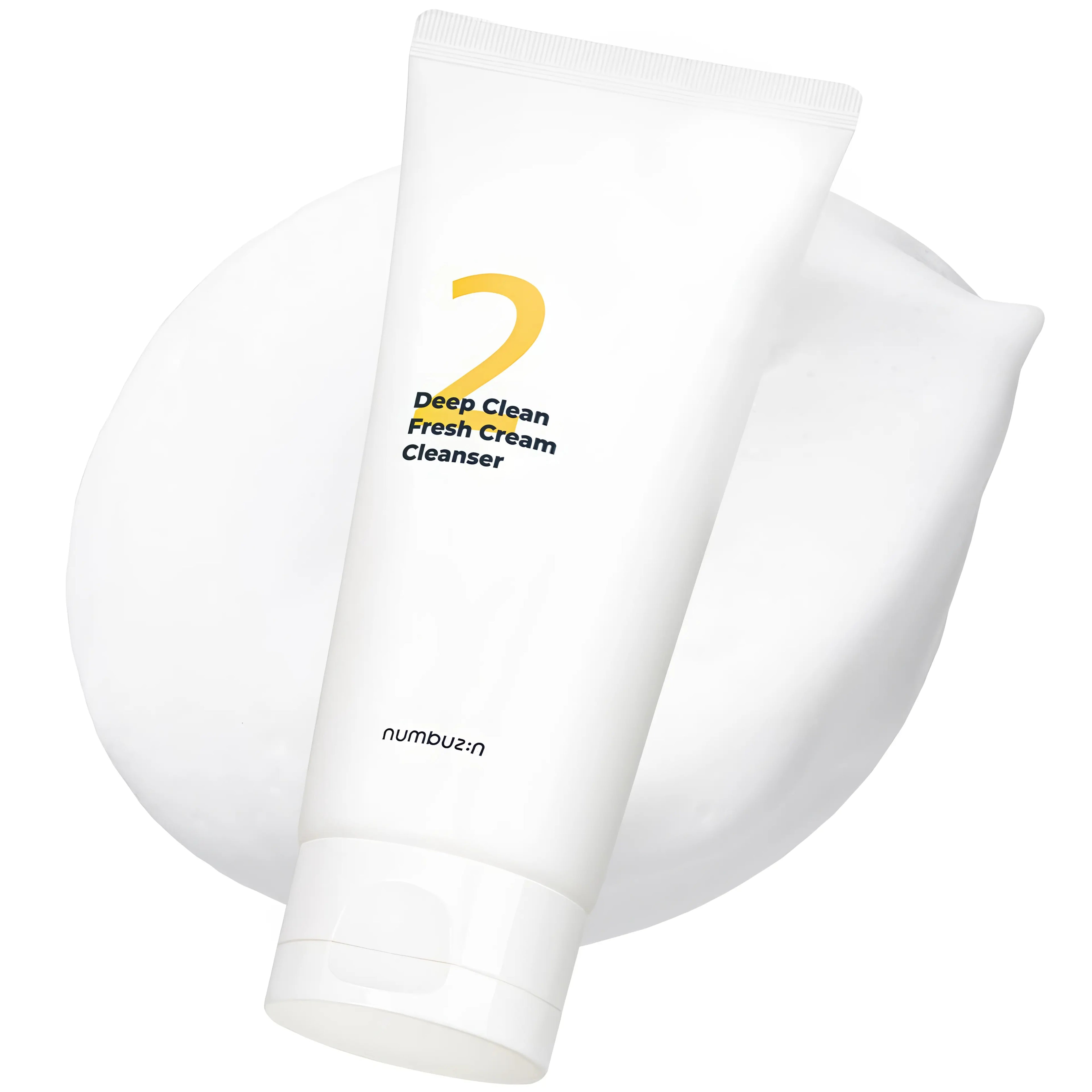 Numbuzin No.2 Deep Clean Fresh Cream Cleanser (120ml), whipped cream cleanser for oily, congested, sensitive skin with glycerin, quillaja saponaria bark extract, coconut-derived surfactants, myristic/lauric acids to deeply cleanse pores, remove impurities and makeup, hydrate without dryness, brighten, and leave fresh soft finish.
