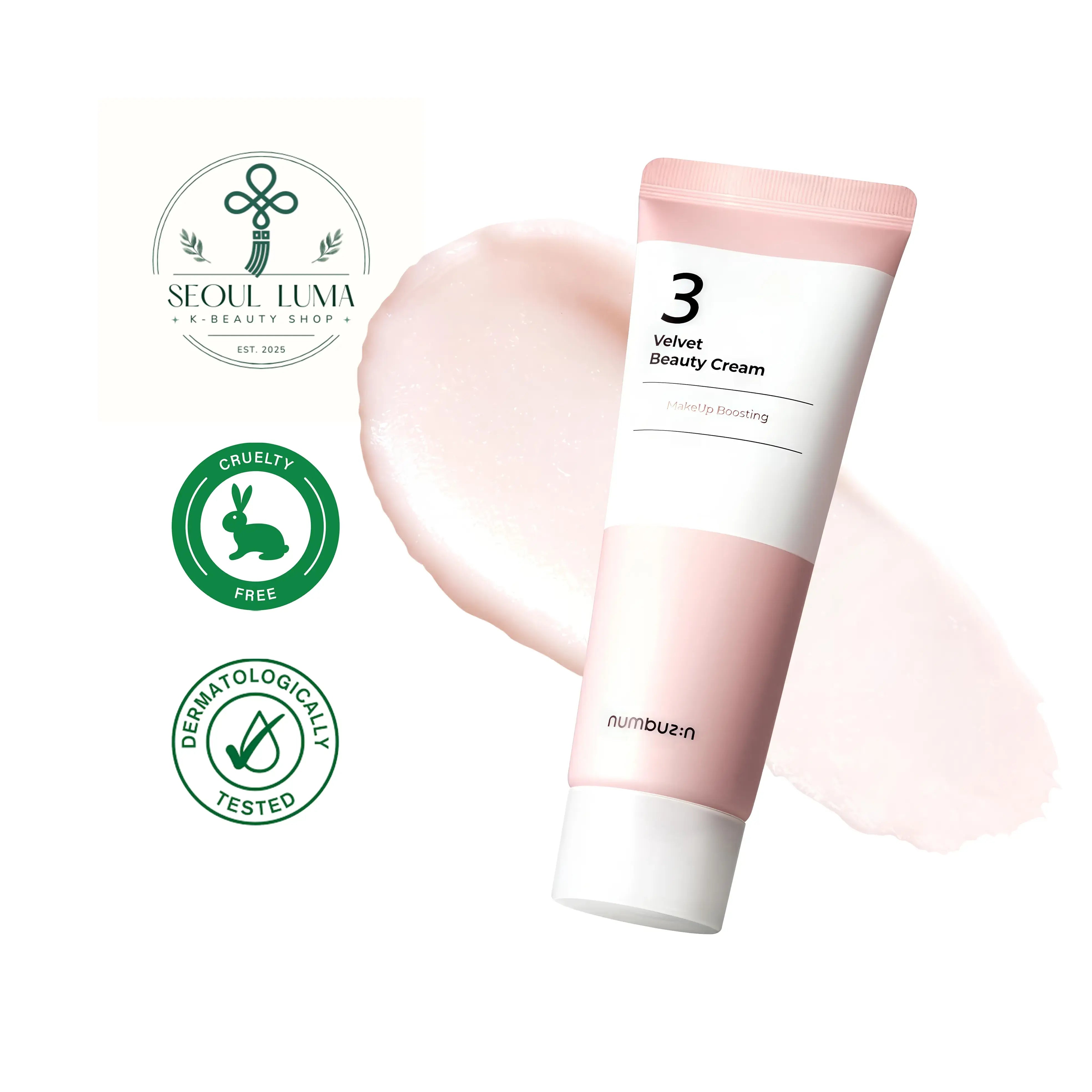 NUMBUZIN No.3 Velvet Beauty Cream with niacinamide, ceramides, hyaluronic acid, and peptides for pore-blurring primer and moisturizing effects