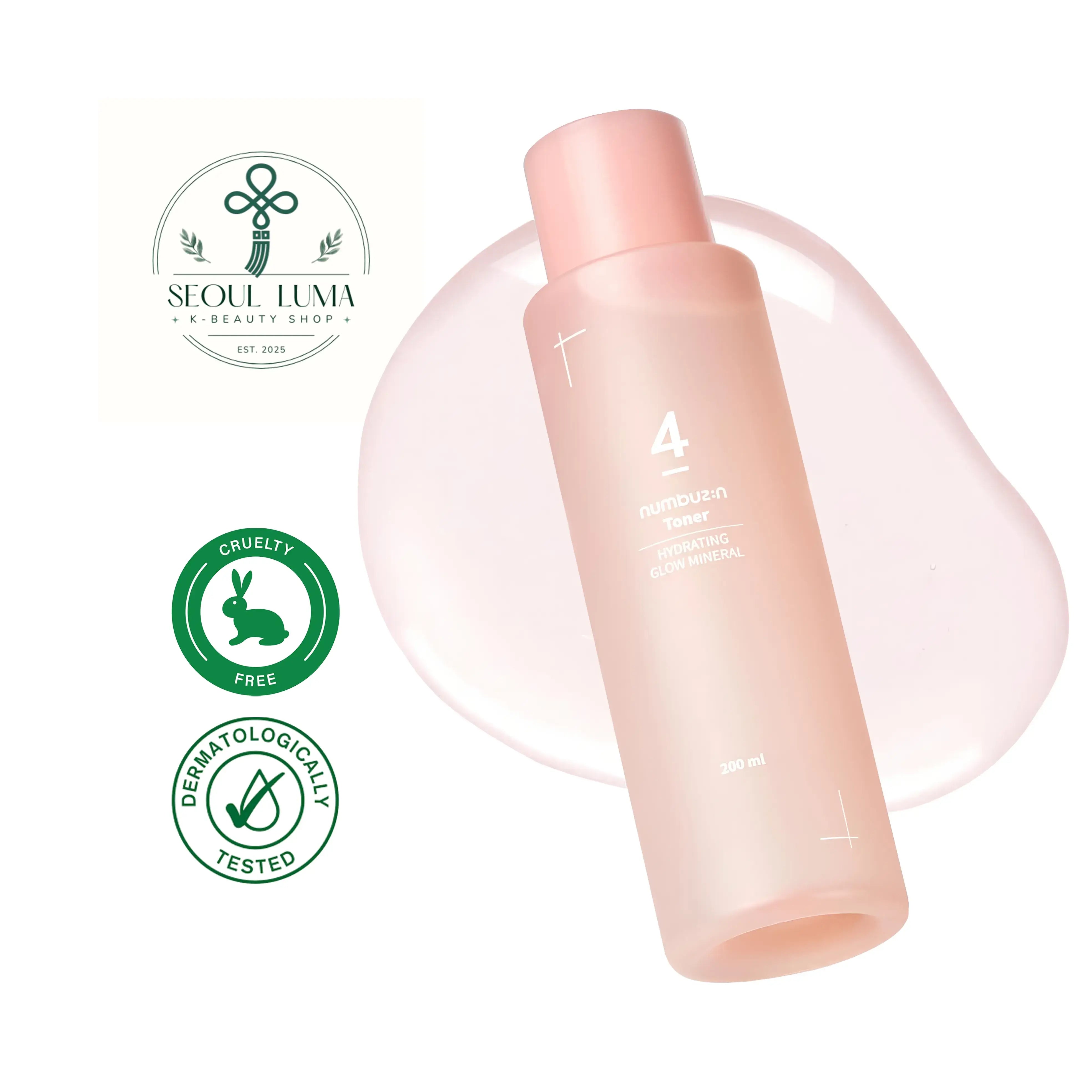 NUMBUZIN No.4 Hydrating Glow Mineral Toner with 89% thermal water, 5 types hyaluronic acid, and PHA for gentle hydration