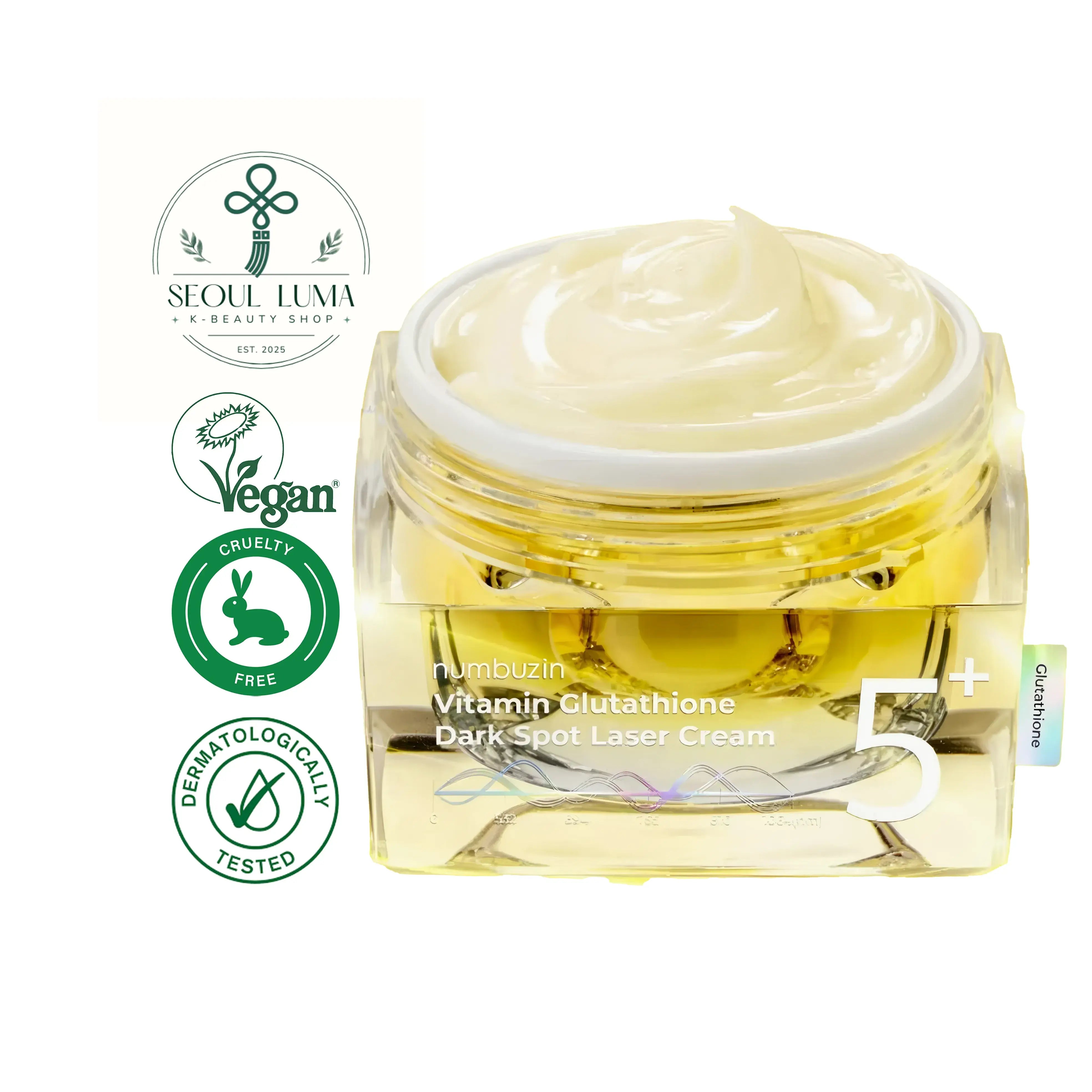 NUMBUZIN No.5 Vitamin Glutathione Dark Spot Laser Cream with glutathione liposomes, 8 growth factors, triple vitamin C, and arbutin for dark spot treatment and overnight moisture