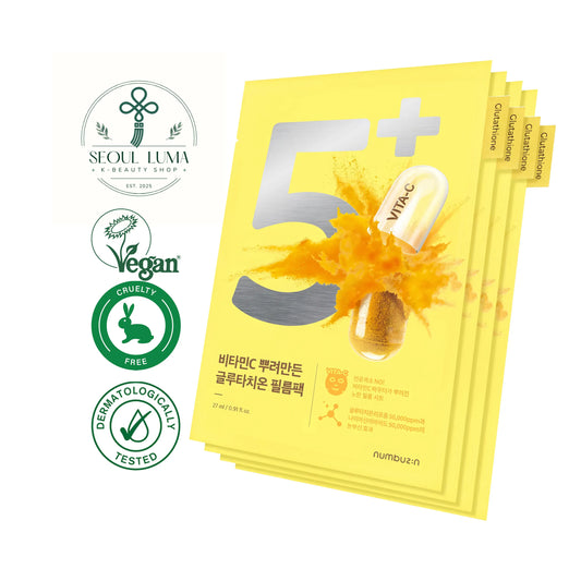 NUMBUZIN No.5 Vitamin Spotlight Sheet Mask with 98% glutathione liposome, 5% niacinamide, vitamin C derivatives, and hyaluronic acid for intensive brightening and dark spot treatment