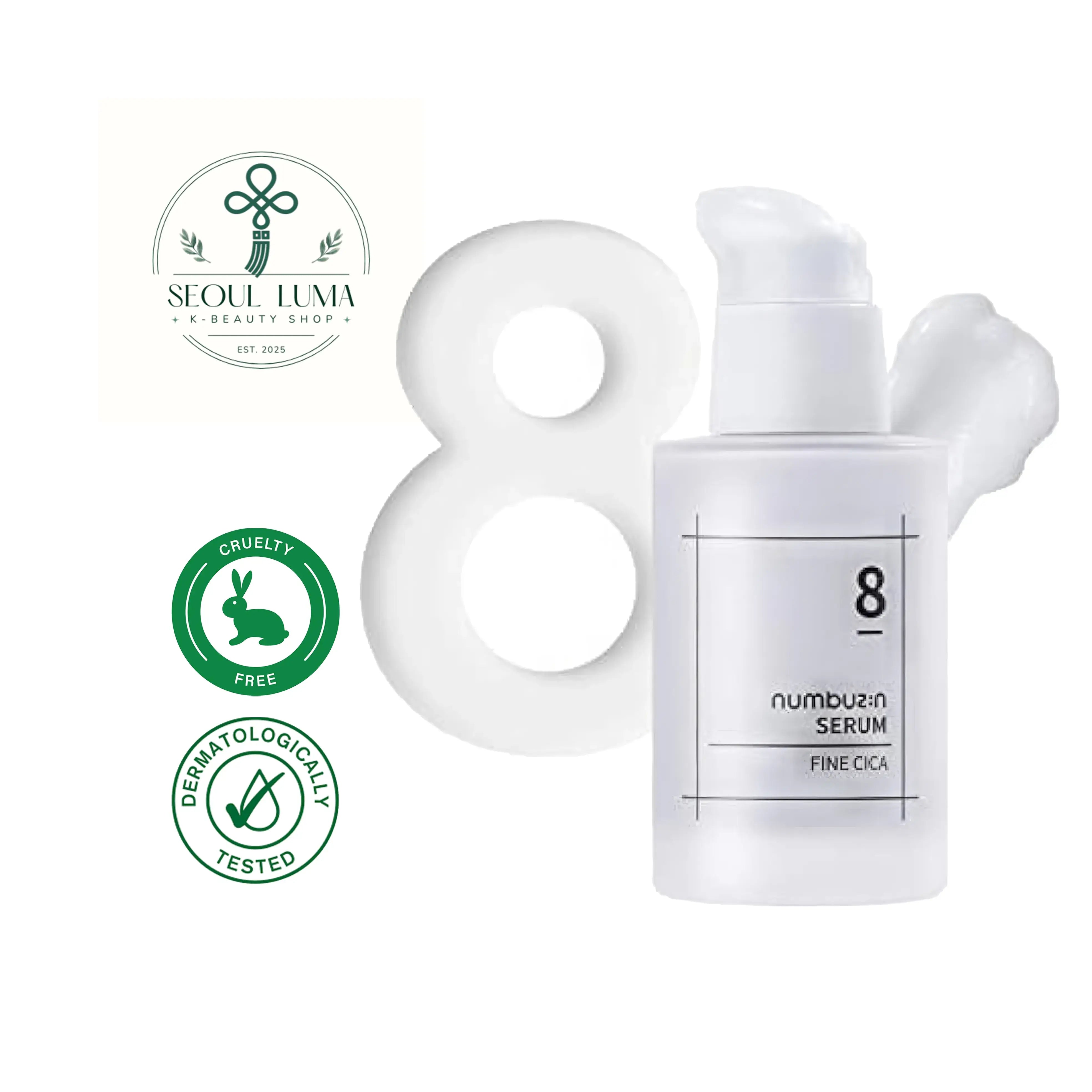 NUMBUZIN No.8 Fine Cica Serum with 4 types of Centella Asiatica extracts, niacinamide, and peptides for barrier repair and sensitive skin care