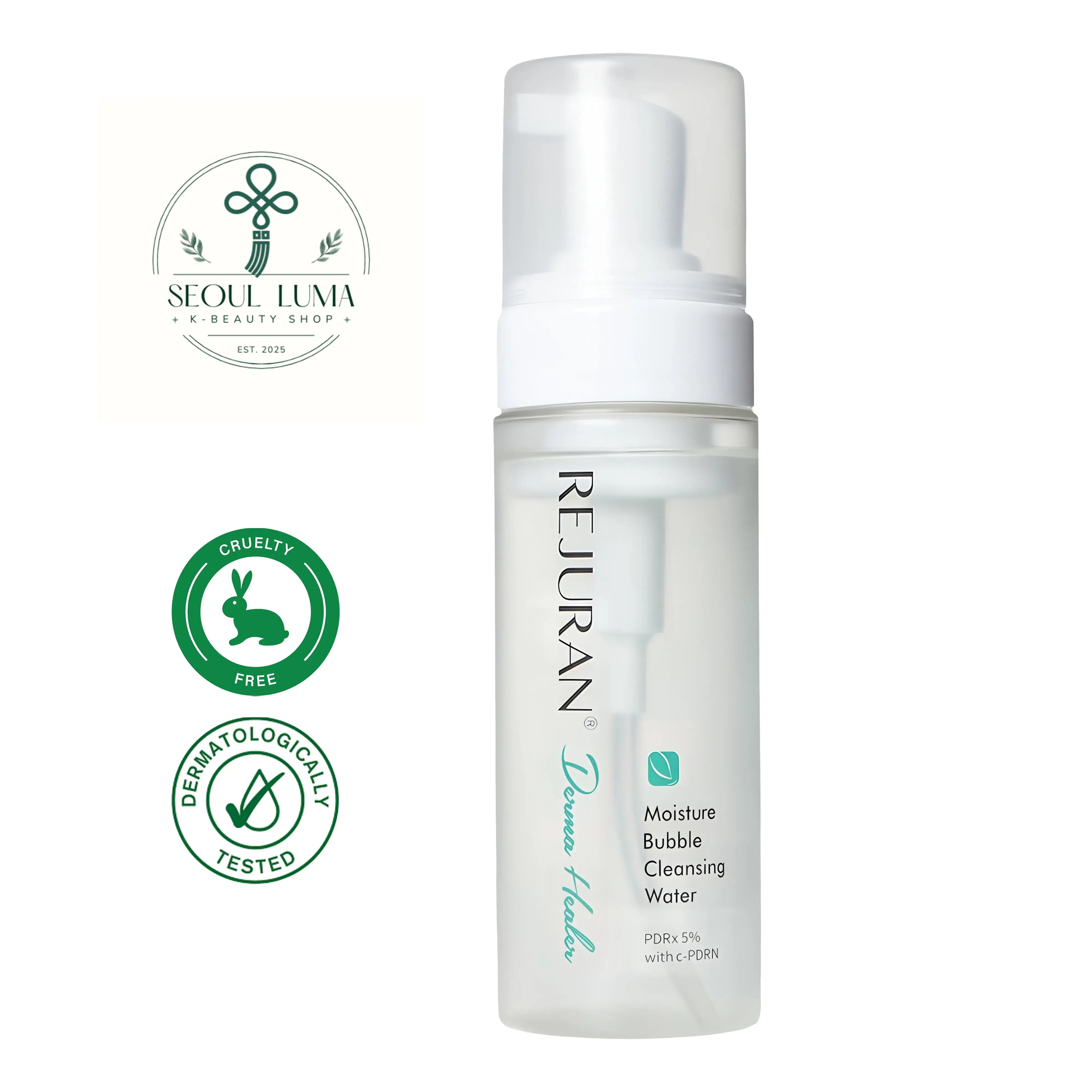 REJURAN Derma Healer Moisture Bubble Cleansing Water with PDRx complex and micellar technology for gentle no-rinse cleansing