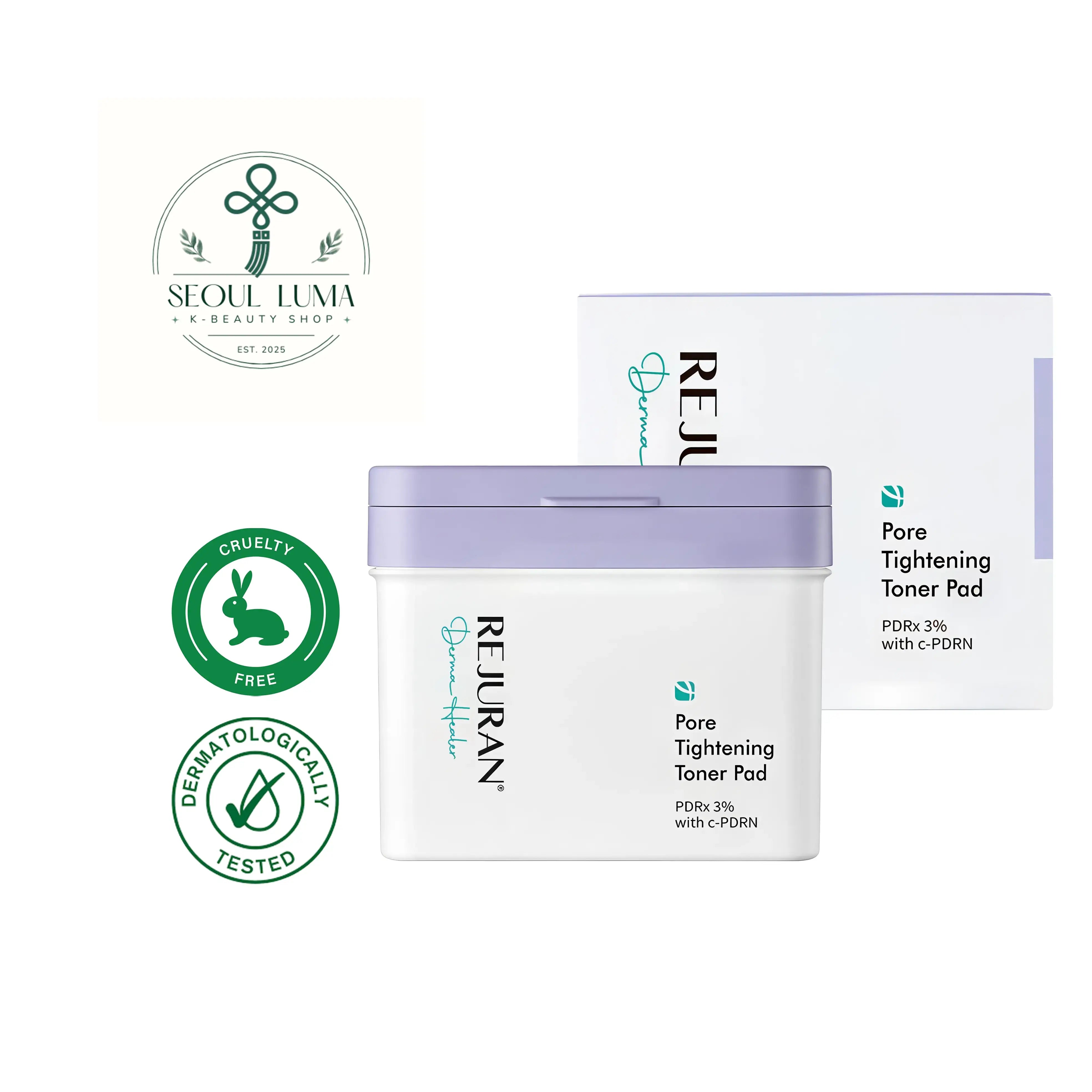 REJURAN Derma Healer Pore Tightening Toner Pads with DOT c-PDRN technology and Pore Clear Complex for convenient pore care