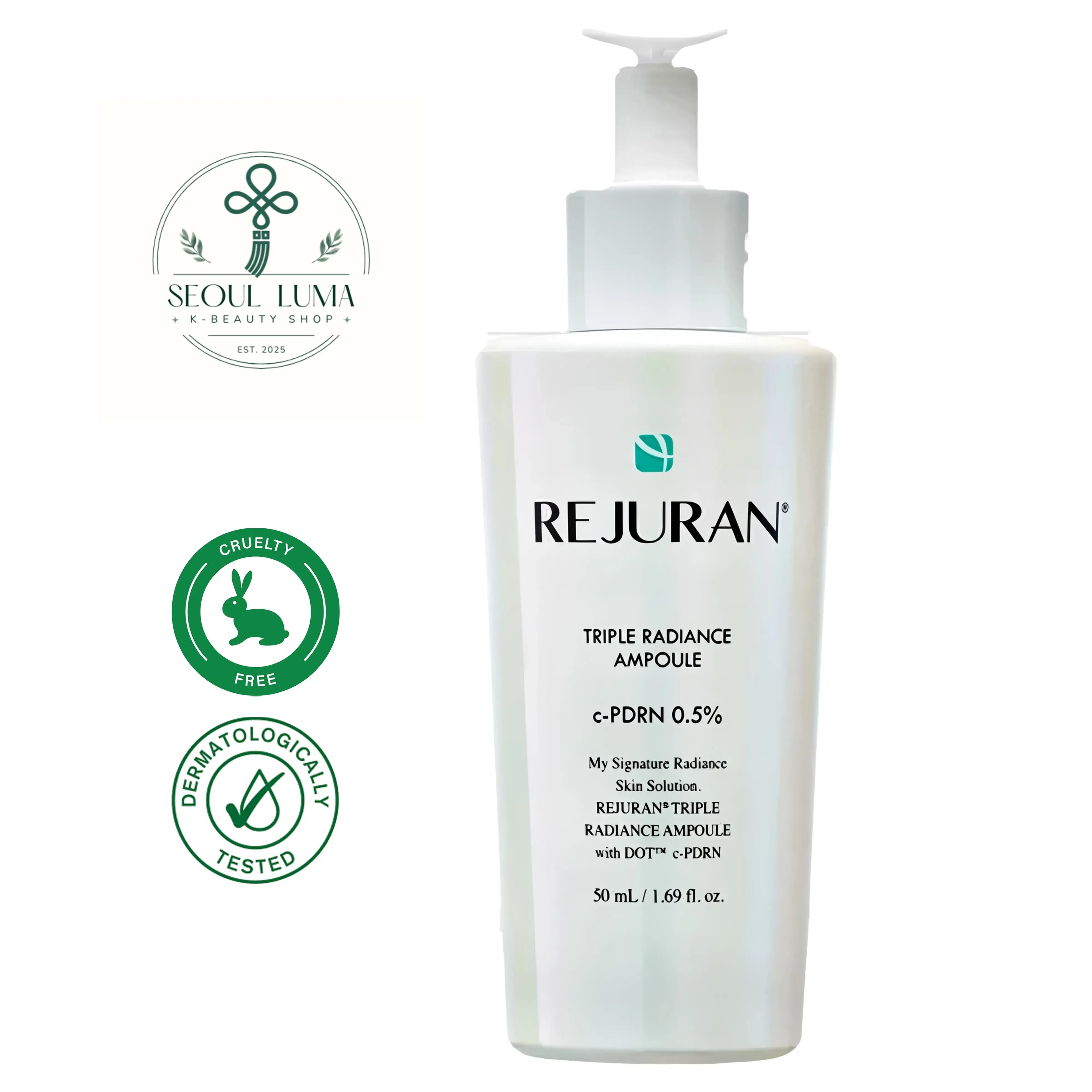REJURAN Healer Triple Radiance Ampoule with DOT c-PDRN technology and triple brightening complex for radiant skin transformation