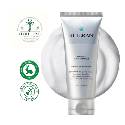 REJURAN Refining Foam Cleanser with DOT c-PDRN and 8-fold hyaluronic acid for gentle deep cleansing and skin refining