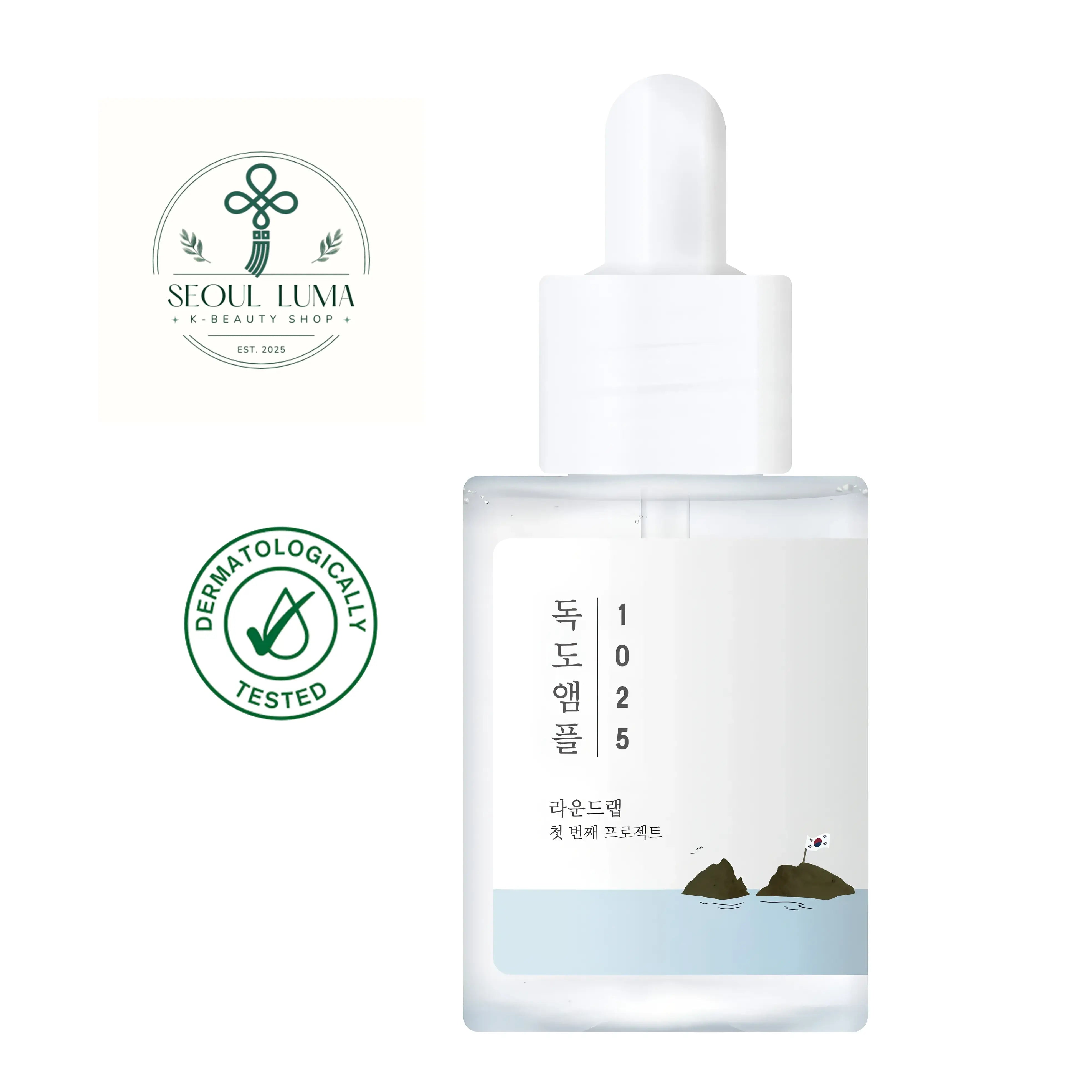 ROUND LAB 1025 Dokdo Ampoule with triple hyaluronic acid, ceramides, and deep sea water for intensive hydration and barrier repair