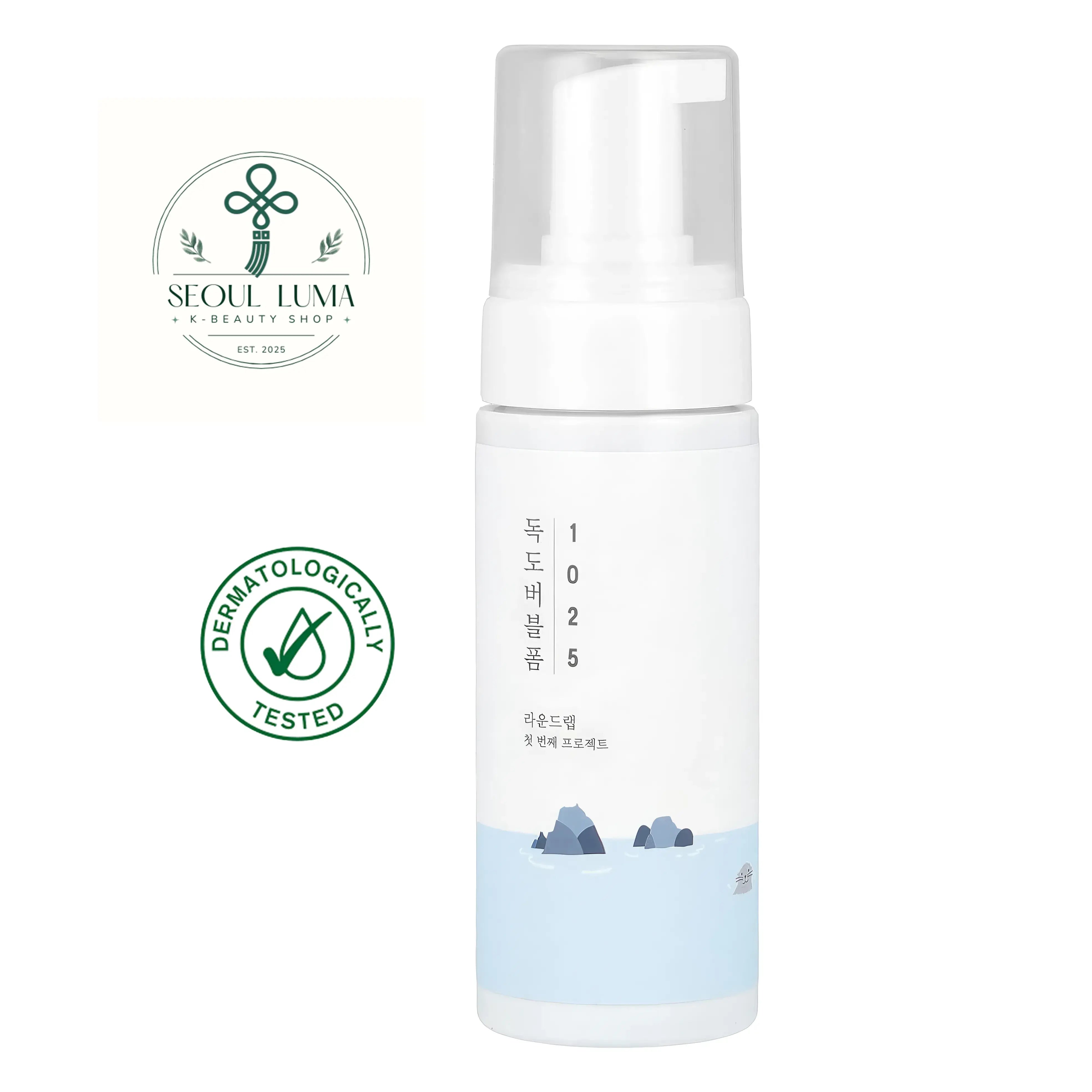 ROUND LAB 1025 Dokdo Bubble Foam with triple hyaluronic acid, Dokdo deep sea water, and amino acid surfactants for gentle daily cleansing
