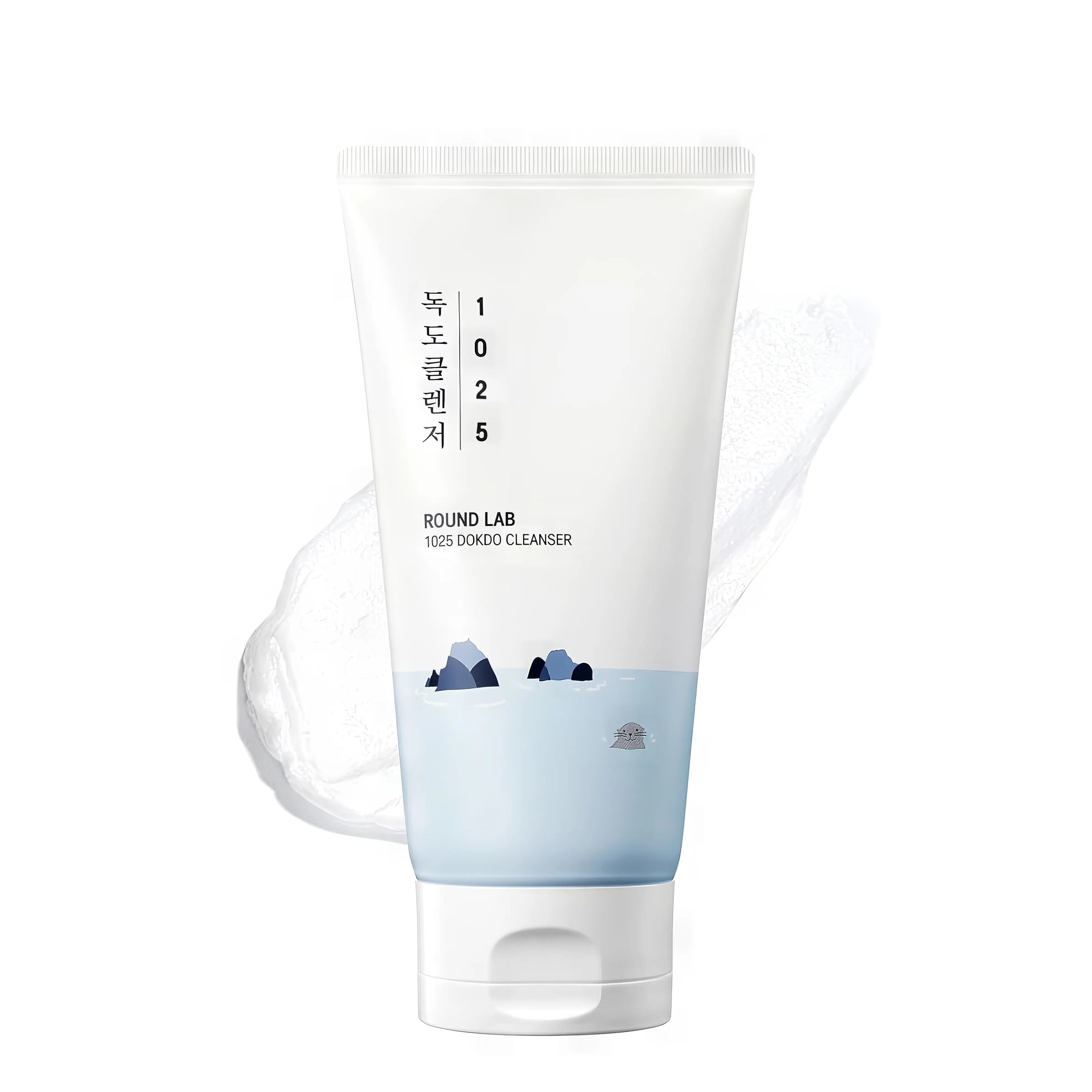 Round Lab 1025 Dokdo Cleanser (150ml), mild foaming cleanser for sensitive skin with deep sea water, ceramide, hyaluronic acid, panthenol to gently remove impurities while maintaining moisture balance.
