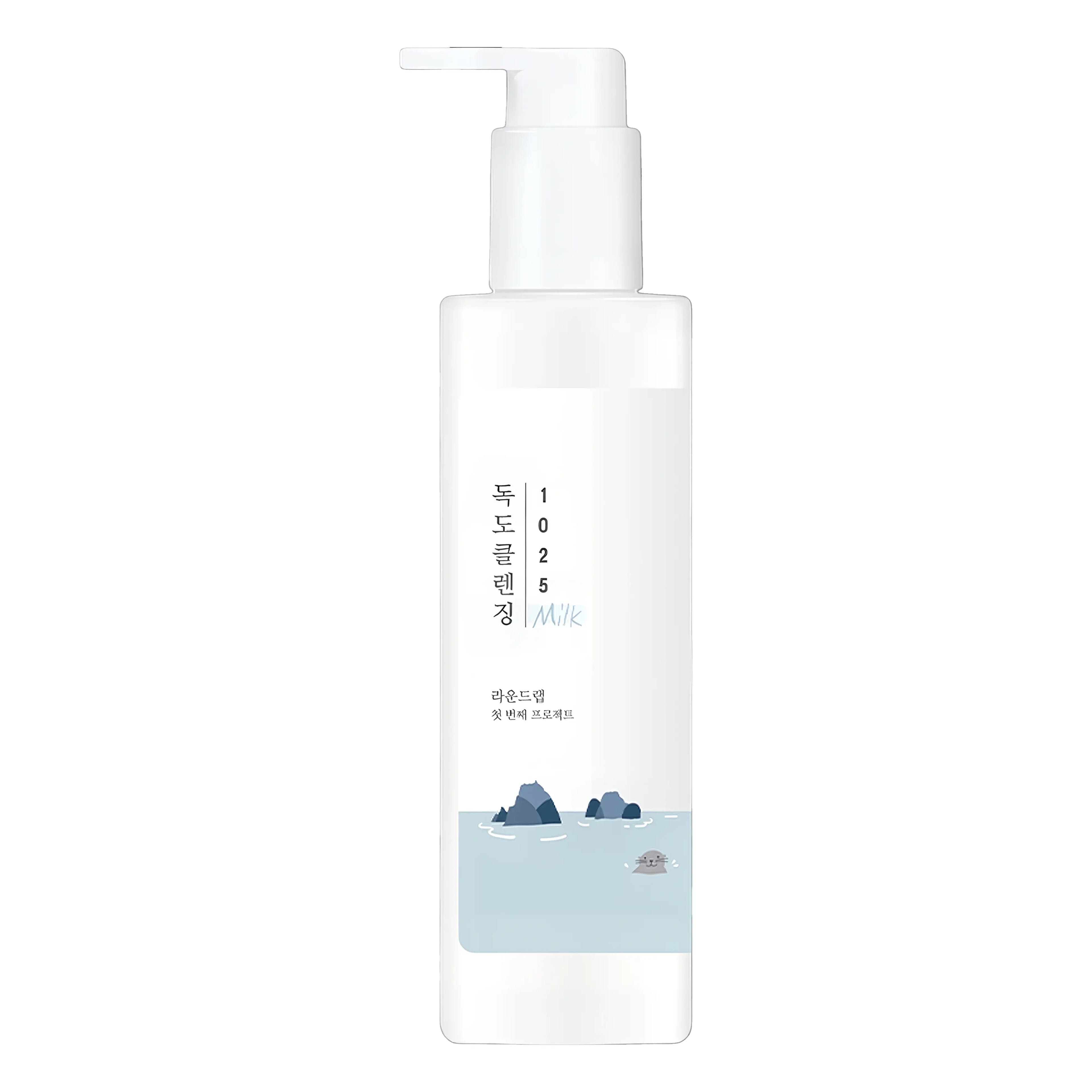 Round Lab 1025 Dokdo Cleansing Milk (200ml), gentle milky cleanser for sensitive, dry skin with 5 ceramides, 3 hyaluronic acids, deep sea water, panthenol, allantoin, decyl glucoside to remove light makeup/sunscreen, deeply hydrate, reinforce barrier, soothe irritation, and balance moisture without tightness.
