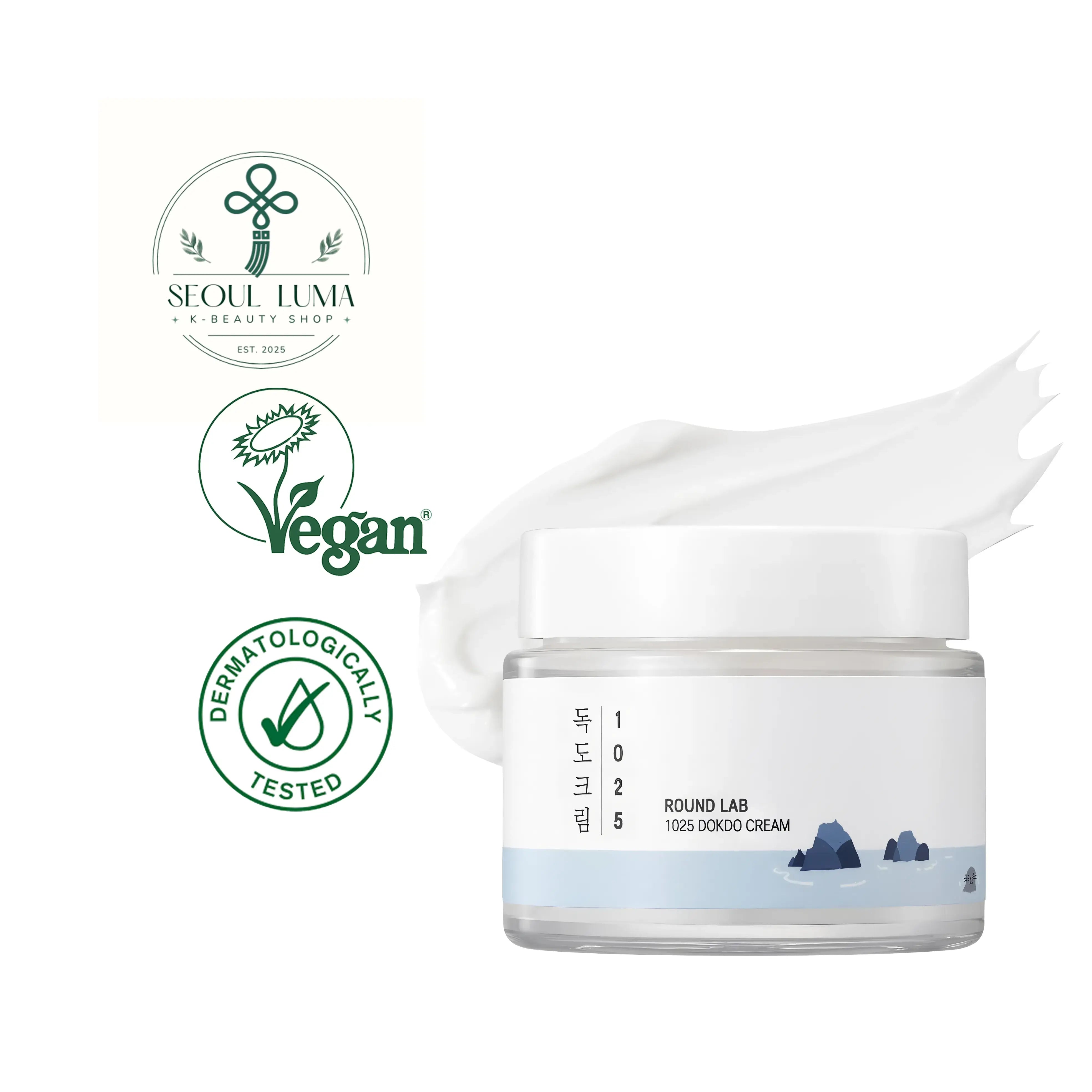 ROUND LAB 1025 Dokdo Cream with triple hyaluronic acid, quintuple ceramides, and Dokdo deep sea water for intensive hydration