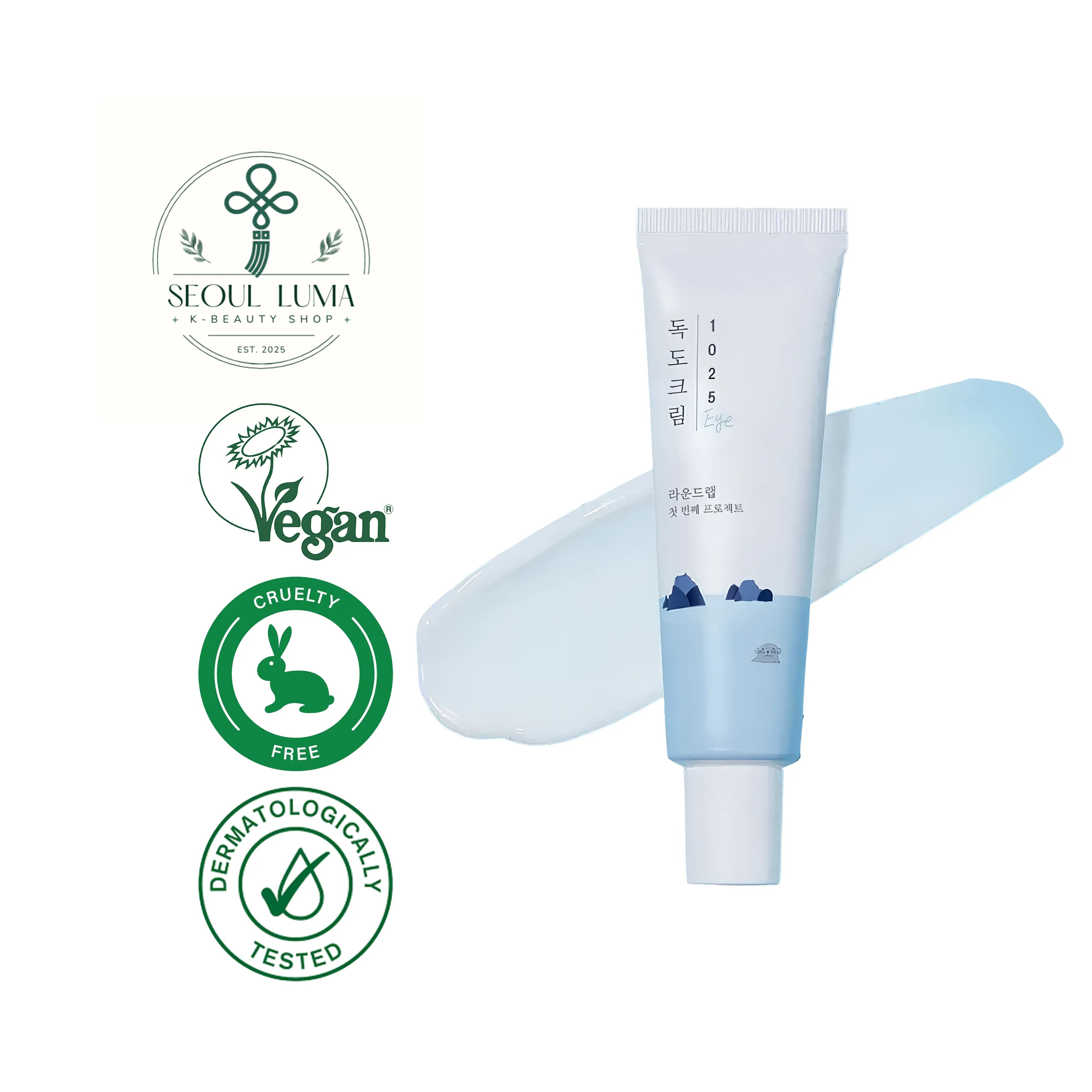 ROUND LAB 1025 Dokdo Eye Cream with Dokdo Biome Complex, 8 types of hyaluronic acid, and adenosine for comprehensive eye area care