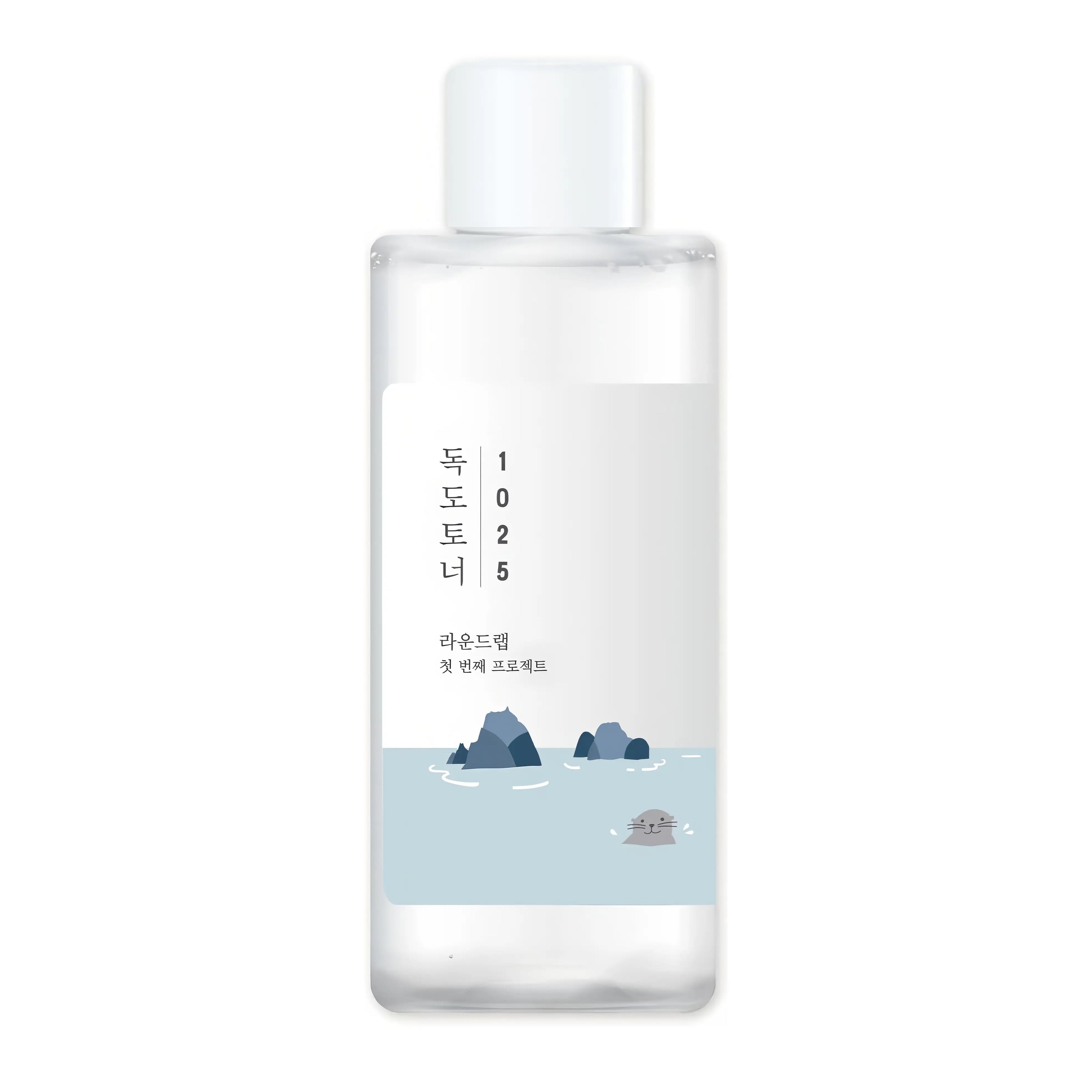 Round Lab 1025 Dokdo Toner (200ml), mineral-rich hydrating toner for sensitive, dry skin with Dokdo deep sea water, panthenol, allantoin, betaine, protease enzyme, chondrus crispus, sugarcane extract to gently exfoliate, soothe irritation, balance moisture, brighten tone, and strengthen barrier.
