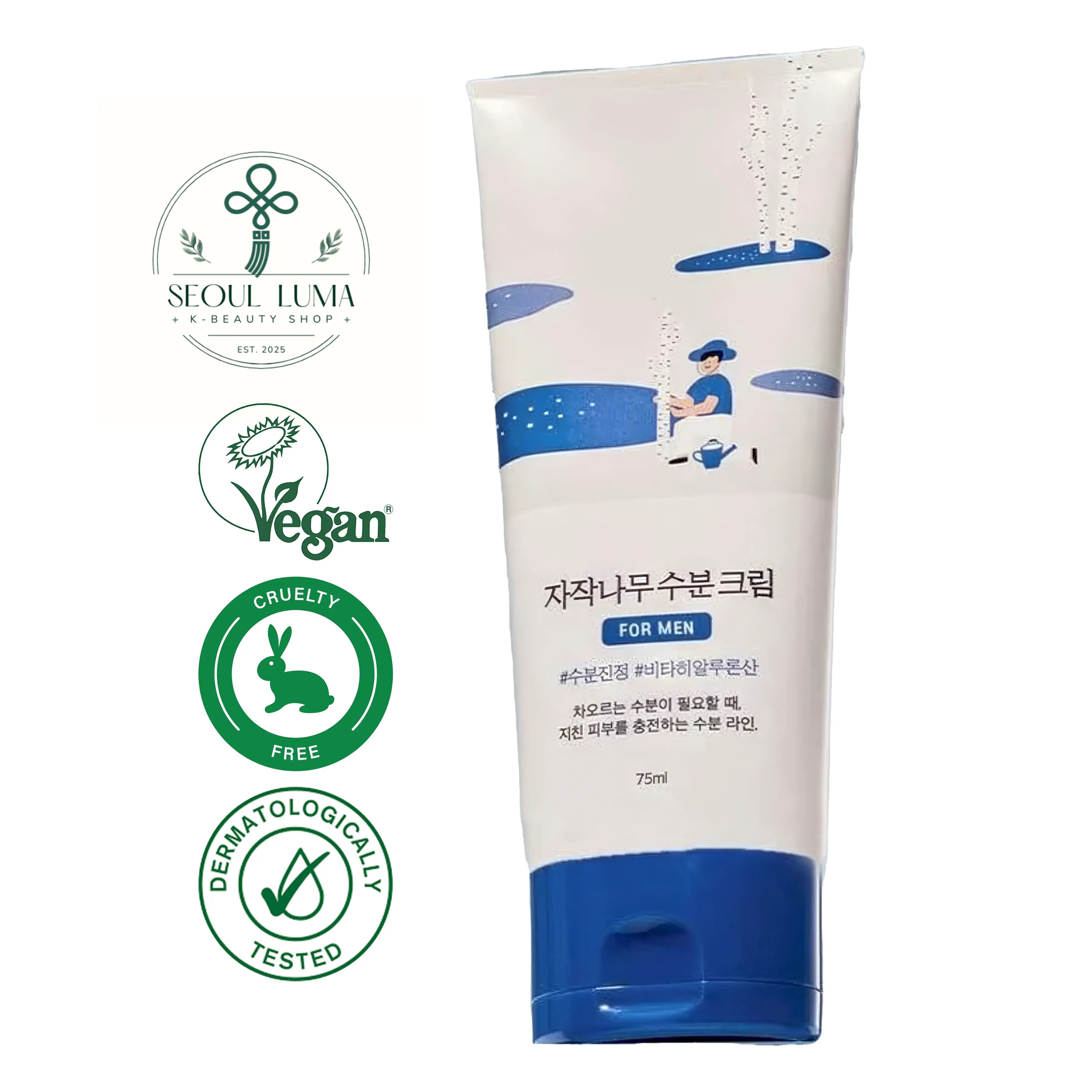 ROUND LAB Birch Moisturizing Cream For Men with birch sap, Tanine Complex, and dual hyaluronic acid for men's skin care