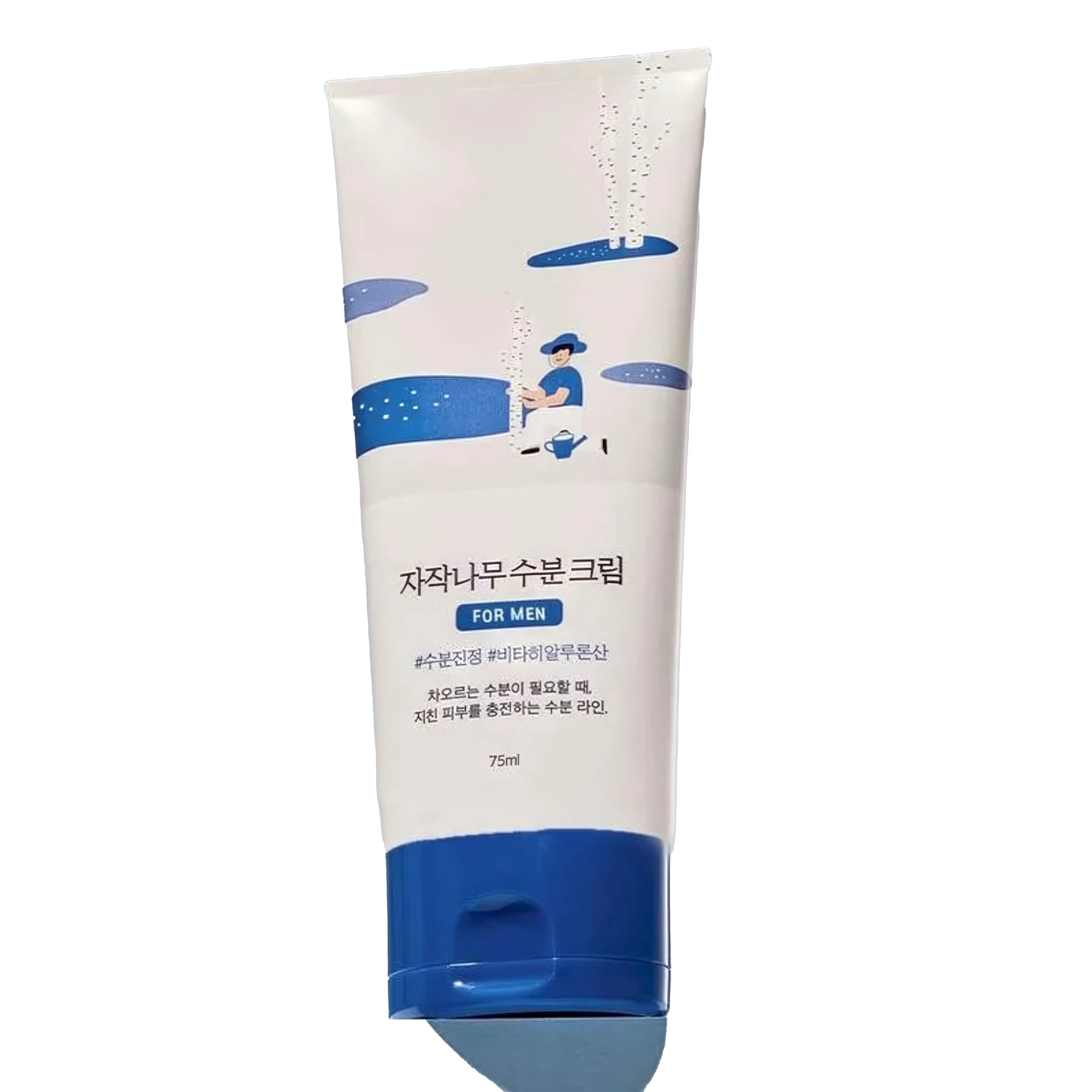 Round Lab Birch Moisturizing Cream For Men (75ml), lightweight gel-cream moisturizer for men's dry, sensitive, oily skin with birch sap, hyaluronic acid, tannin complex, vitamin C, allantoin, purslane extract to provide 48-hour hydration, balance oil-moisture, soothe irritation and redness, tighten pores, strengthen barrier, and brighten without greasiness or residue