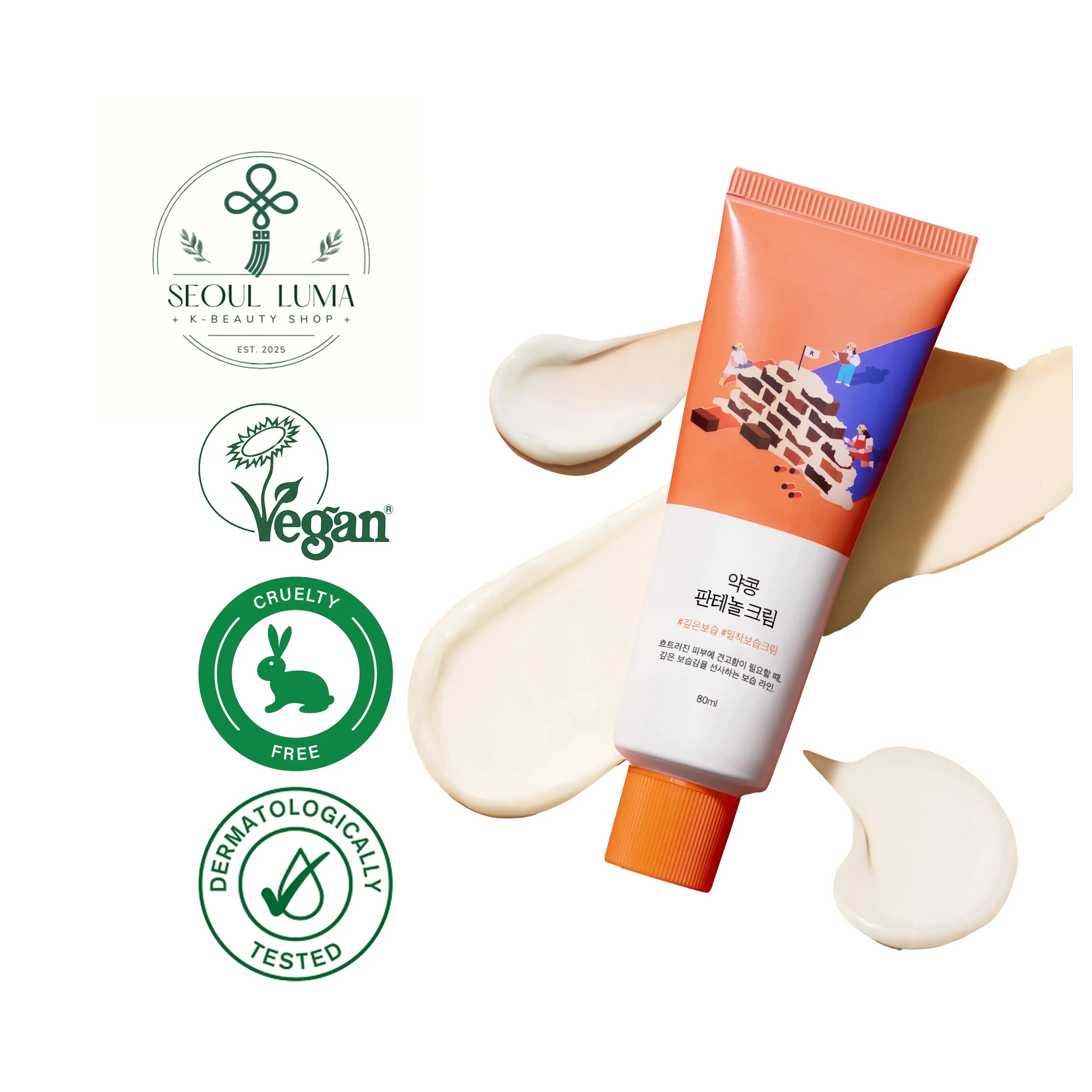 ROUND LAB Black Soybean Panthenol Cream with 10,032ppm black soybean extract, 2,550ppm panthenol, and ceramide complex for intensive anti-aging care