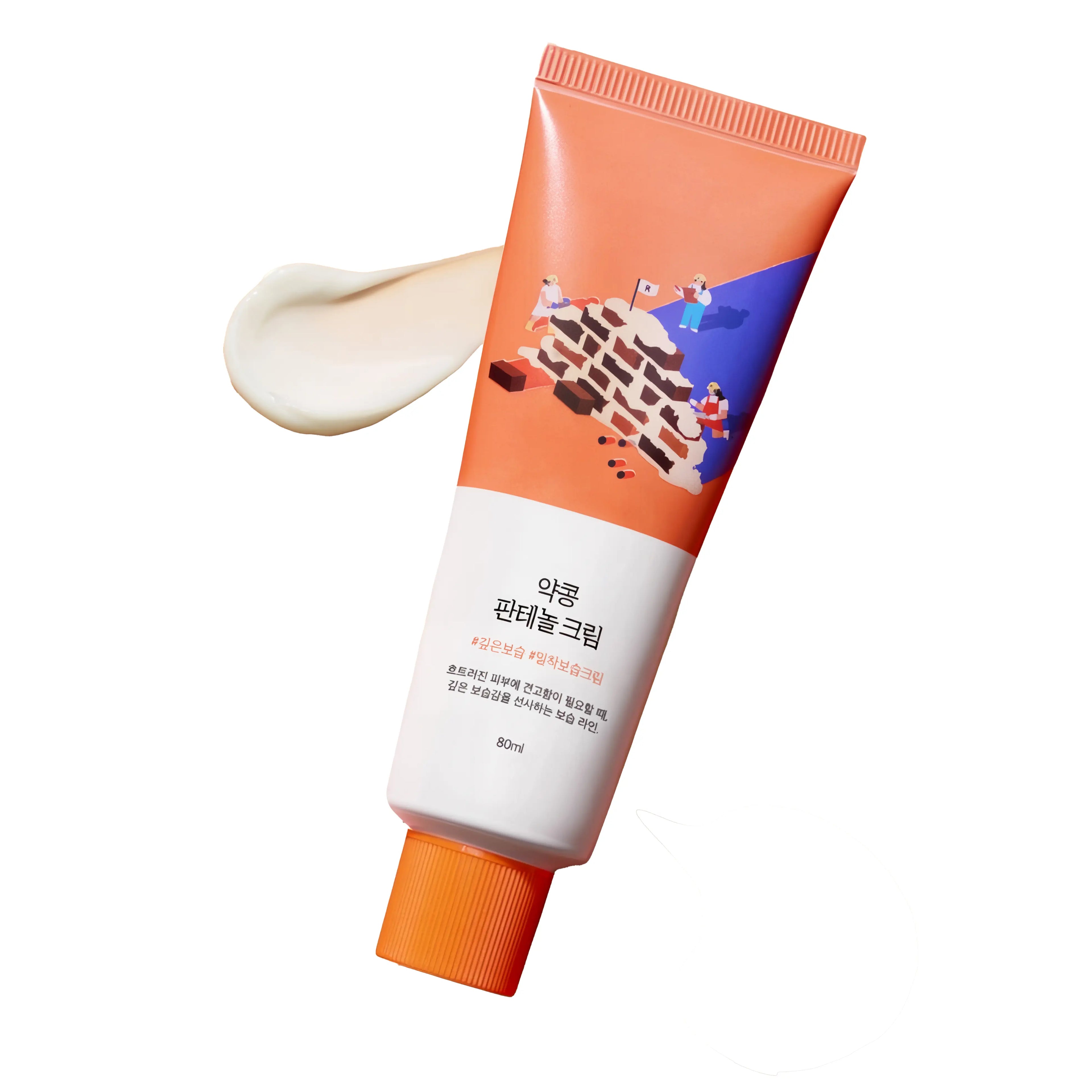 Round Lab Black Soybean Panthenol Cream (80ml), barrier-repairing moisturizer for dry, sensitive, rough skin with black soybean extract 10,000ppm, panthenol 2,550ppm, ceramide NP/AP, cholesterol, fatty acids, squalane to provide 120-hour hydration, strengthen barrier, soothe irritation, smooth texture, and improve elasticity.
