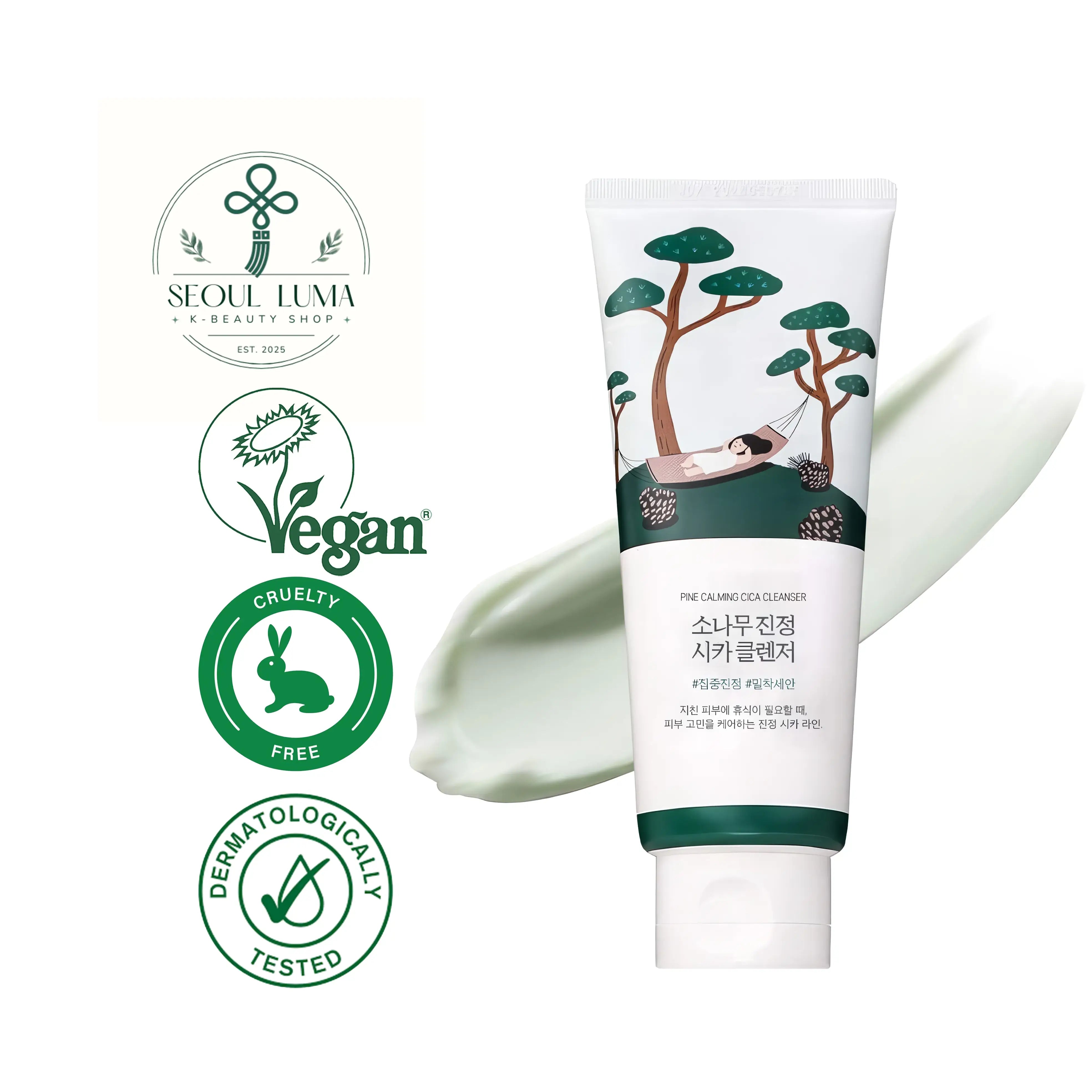 ROUND LAB Pine Calming Cica Cleanser with pine extract, 5-CICA complex, and gentle BHA for sensitive and troubled skin cleansing