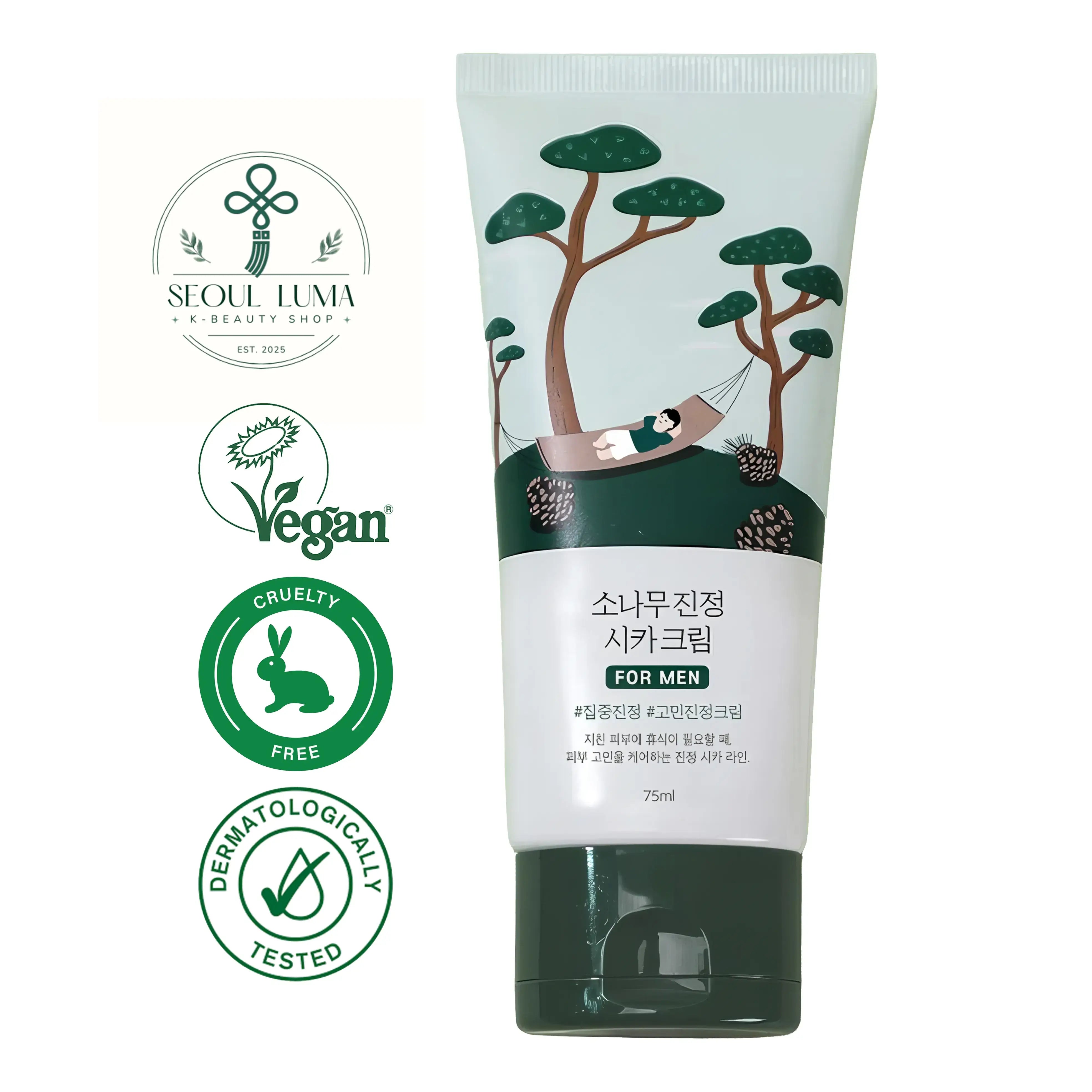 ROUND LAB Pine Calming Cica Cream For Men with Pine Cica Activer, ACZERO Complex, and triple hyaluronic acid for men's sensitive skin