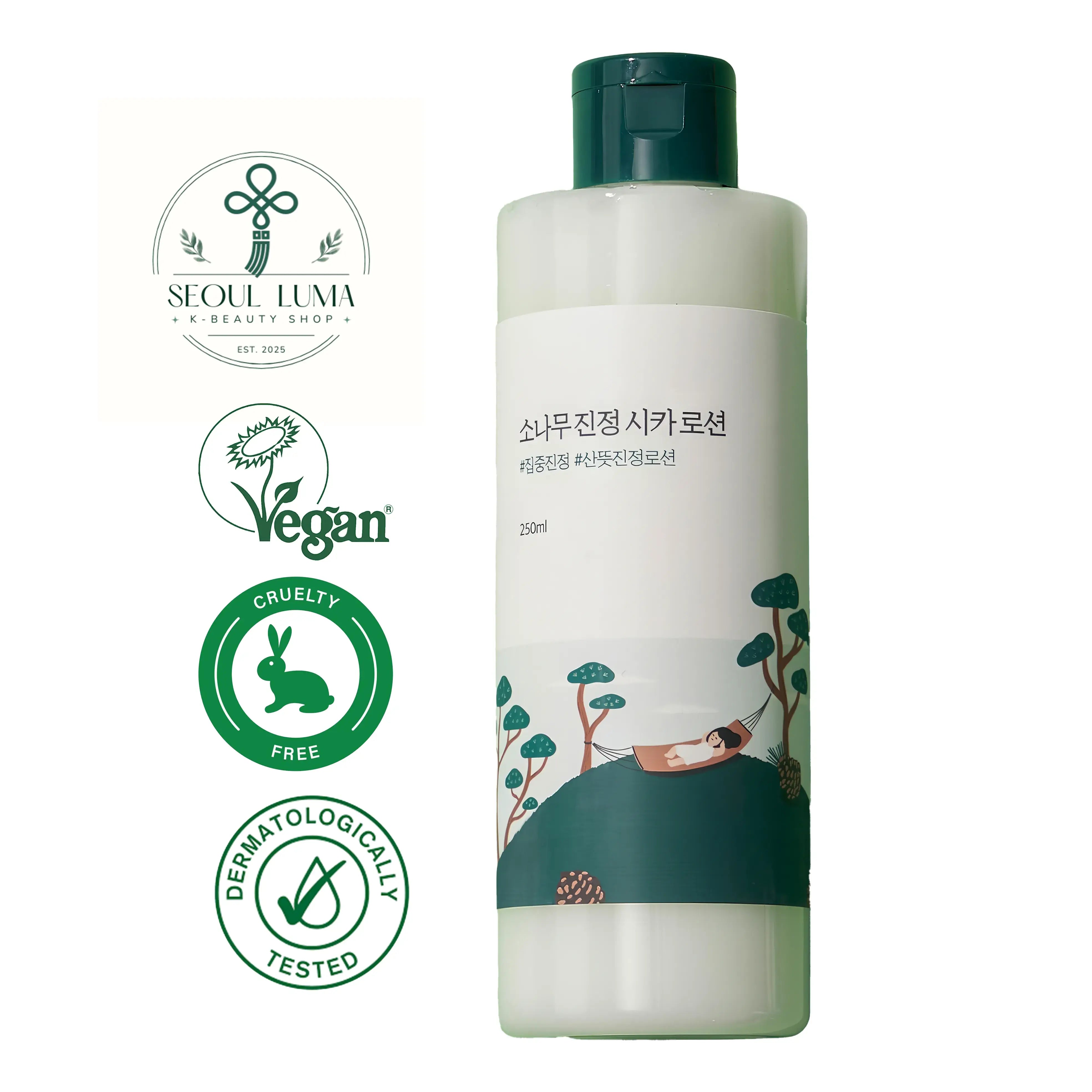 ROUND LAB Pine Calming Cica Lotion with 42% Pine Cica Activer, triple hyaluronic acid, and LHA for sensitive and troubled skin care