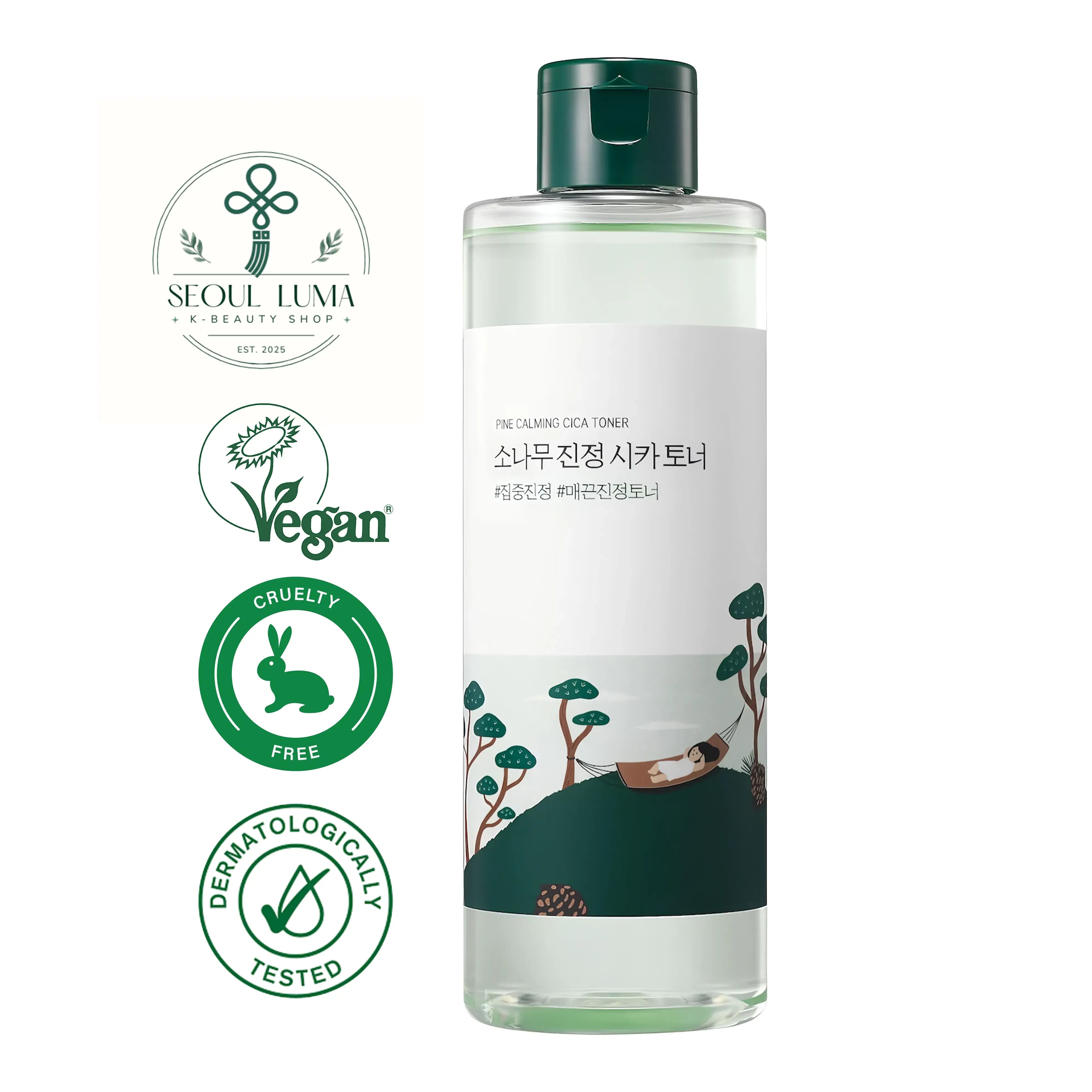 ROUND LAB Pine Calming Cica Toner with 41% Pine Cica Activer and triple hyaluronic acid for sensitive skin care