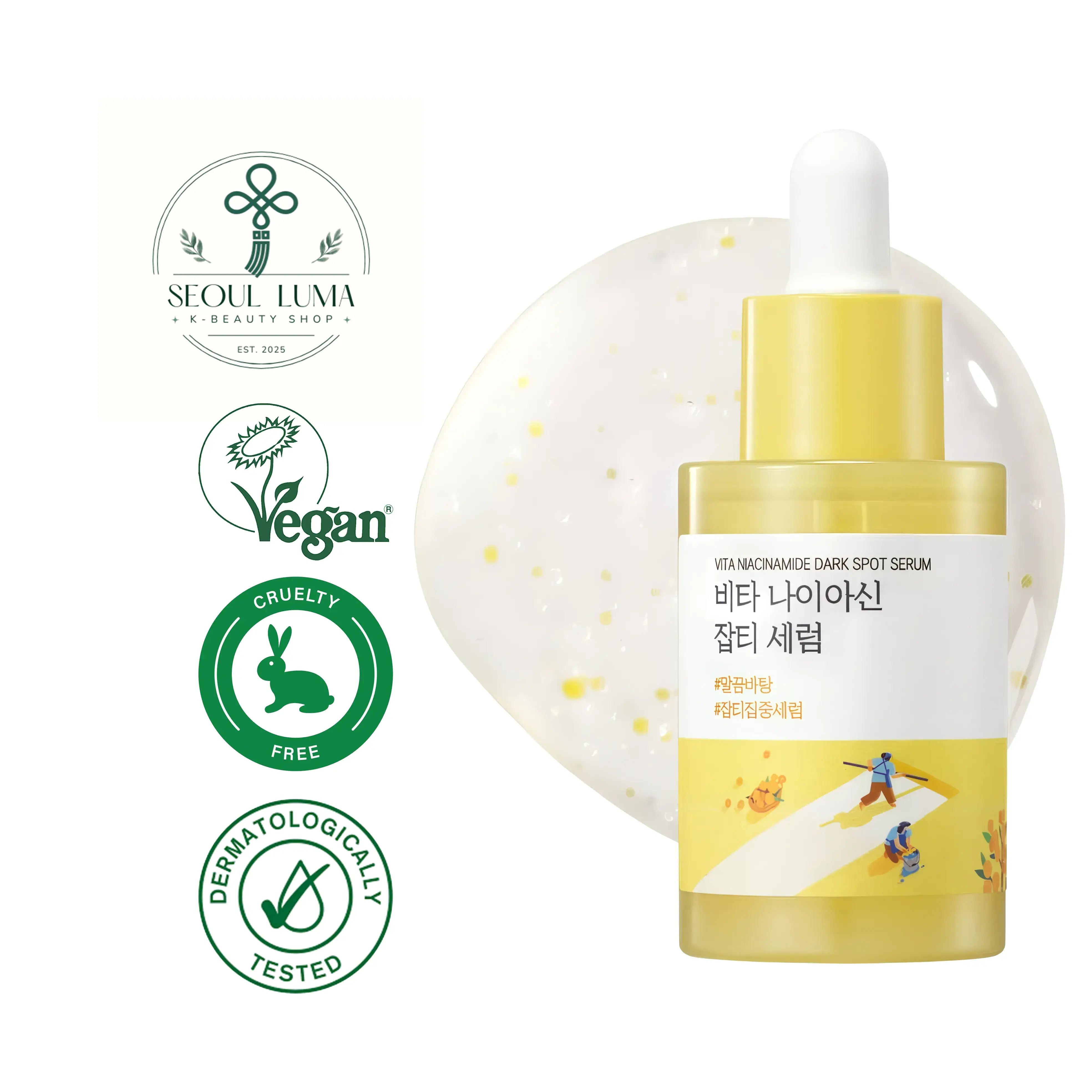 ROUND LAB Vita Niacinamide Dark Spot Serum with Triple Vita Activer and 5% niacinamide for intensive dark spot treatment and skin brightening