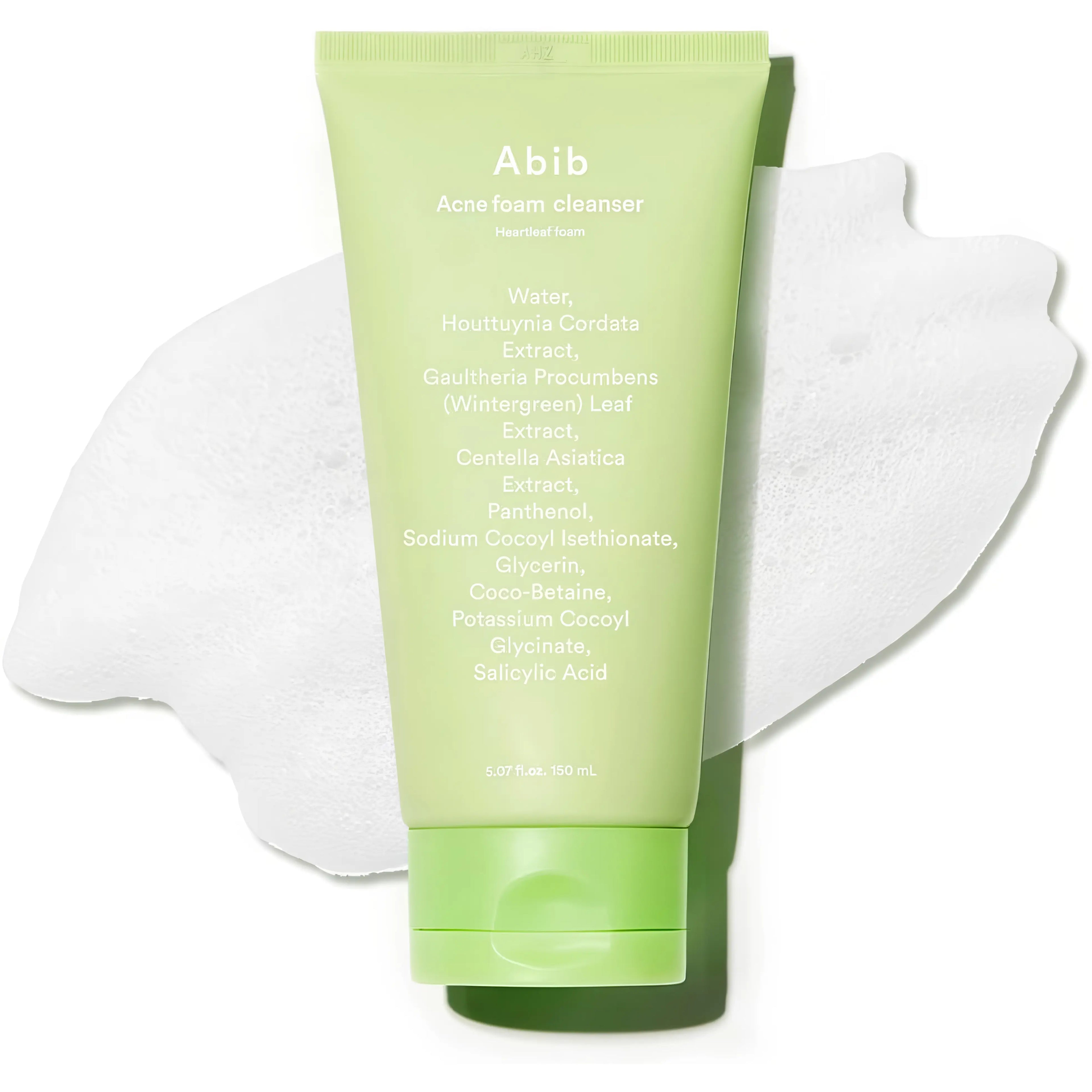 Abib Acne Foam Cleanser Heartleaf Foam 150ml hypoallergenic foaming wash with heartleaf extract and salicylic acid (BHA) for deep pore cleansing, removing excess oil and impurities, preventing acne breakouts, and calming sensitive skin - Gentle Korean acne cleanser with low pH balance
