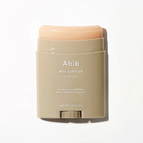 Abib Airy Sunstick Smoothing Bar SPF50+ PA++++ 23g with ectoin and sunflower seed oil for lightweight non-greasy sun protection, waterproof sweat-proof coverage, calming sensitive skin and strengthening barrier - Portable Korean sun stick for easy reapplication over makeup
