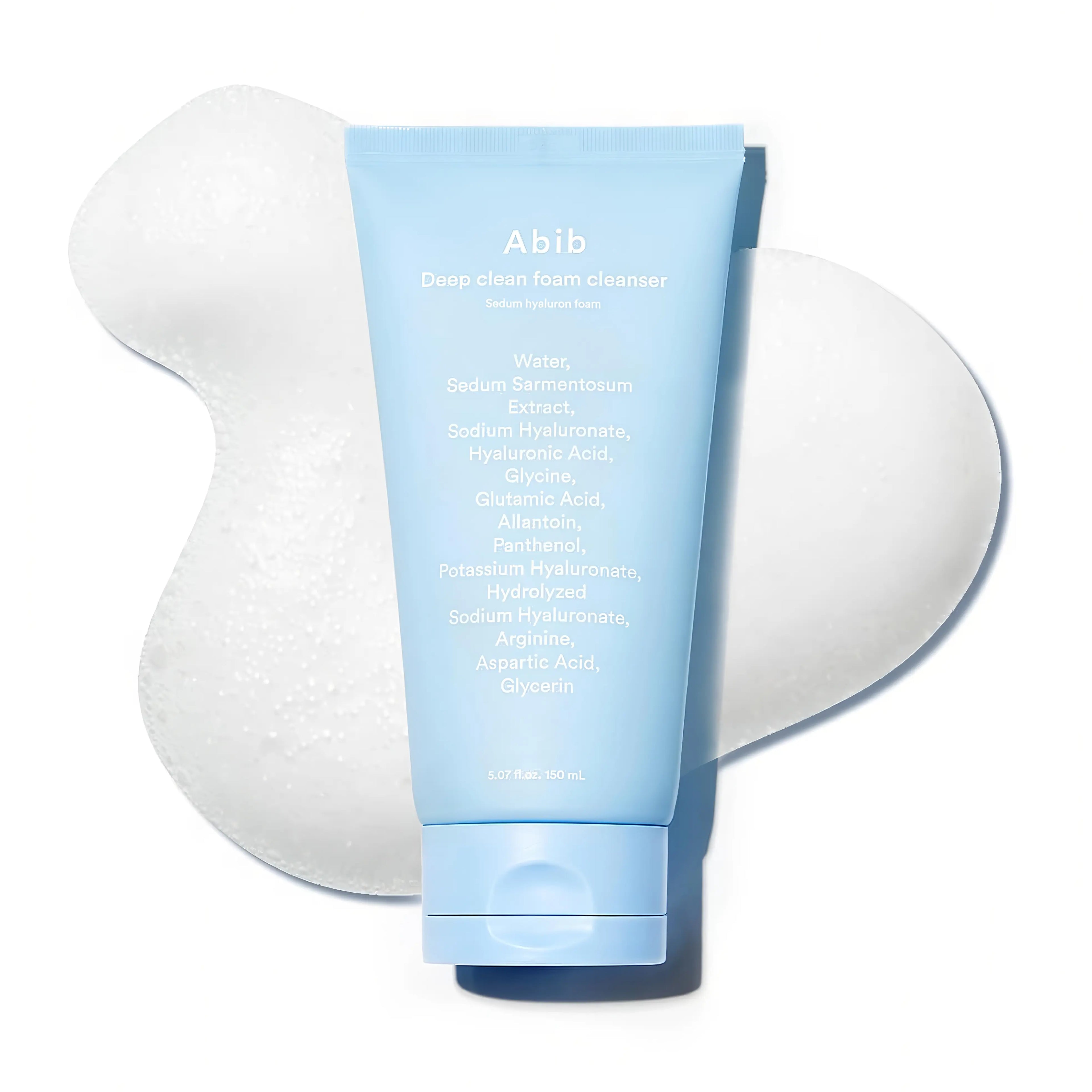 Abib Deep Clean Foam Cleanser Sedum Hyaluron Foam 150ml creamy foaming cleanser with sedum sarmentosum extract and 8 types of hyaluronic acid for deep pore cleansing, hydrating dry skin, removing impurities without tightness, and strengthening moisture barrier - Gentle Korean facial wash
