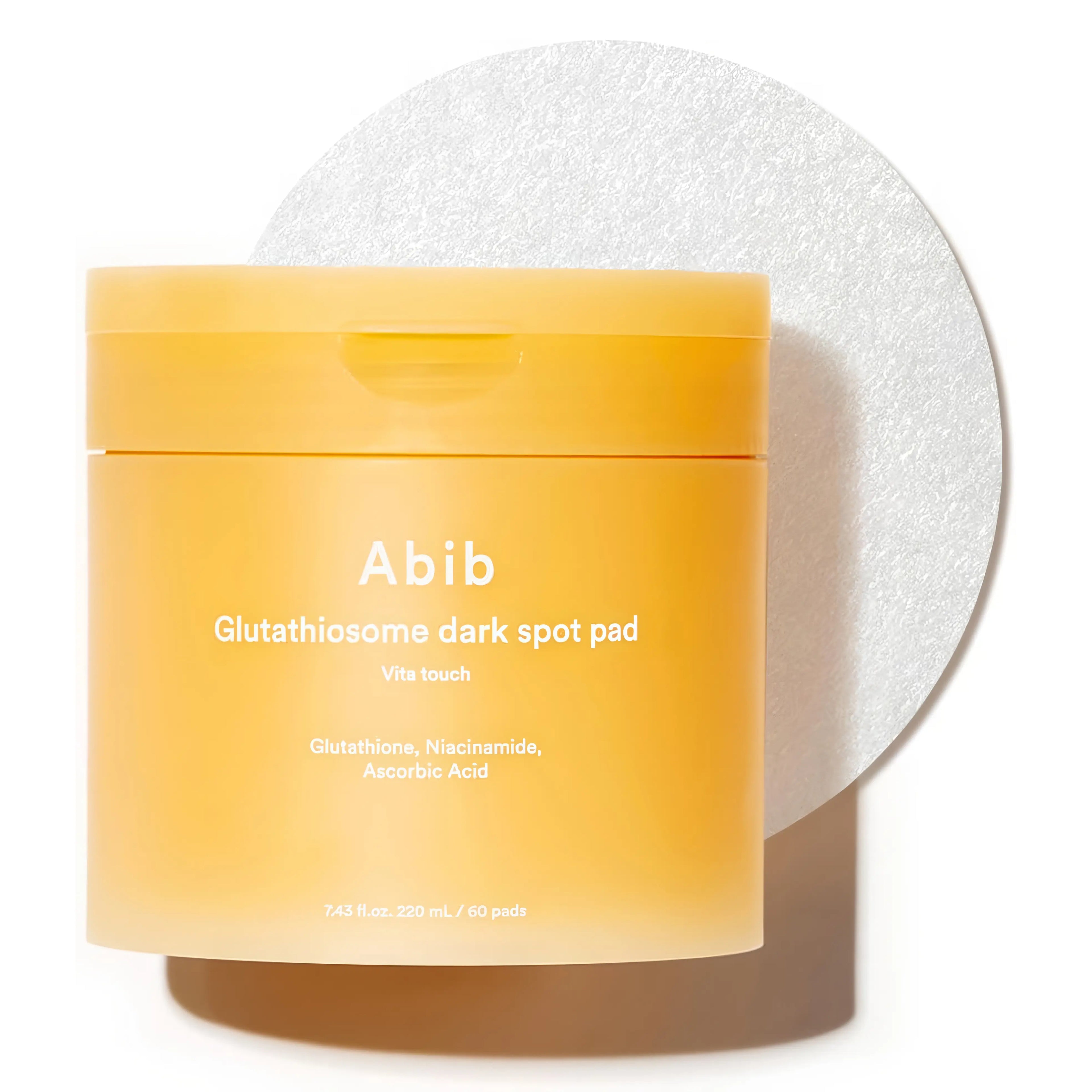 Abib Glutathiosome Dark Spot Pad Vita Touch 60ea with glutathione and vitamin complex for brightening dull skin, fading dark spots and blemishes, and evening out skin tone - Korean toner pads for radiant glowing complexion and daily vita care
