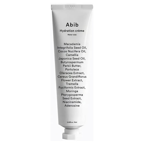 Abib Hydration Cream Water Tube 75ml lightweight daily moisturizer with deep hydrating polymers for restoring moisture balance, strengthening skin barrier, and providing a fresh non-sticky finish - Korean hydrating cream for dry and dehydrated skin
