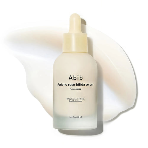Abib Jericho Rose Bifida Serum Firming Drop 50ml with bifida ferment lysate and jericho rose for pore tightening, improving skin elasticity, reducing fine lines, and strengthening skin barrier - Korean anti-aging serum for firming pores and smooth youthful texture
