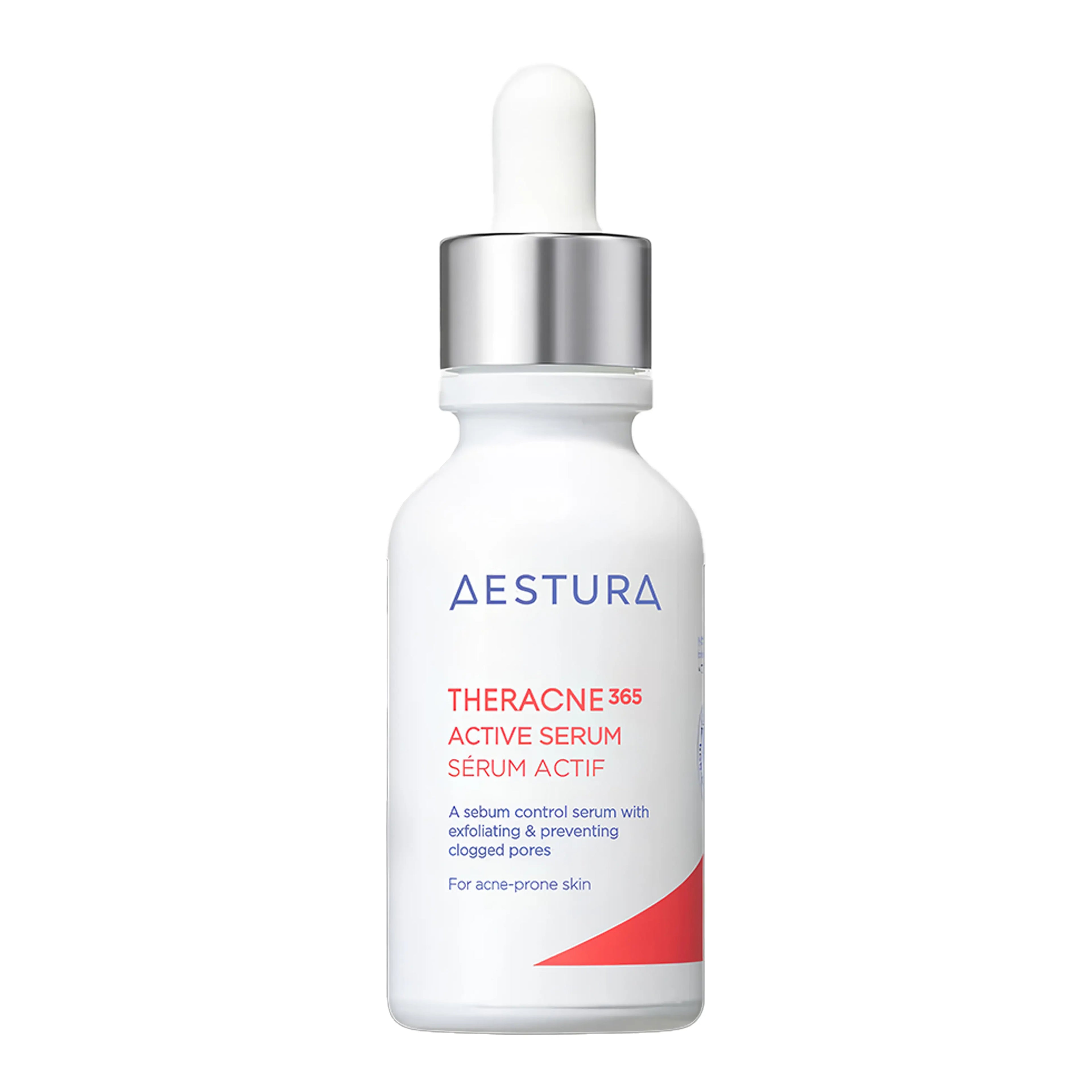Aestura Theracne 365 Active Serum 30ml with Zinc and Salicylic Acid (BHA) for intensive acne care, controlling excess oil, tightening enlarged pores, and gently exfoliating dead skin cells - Korean active serum for clear skin and blemish control
